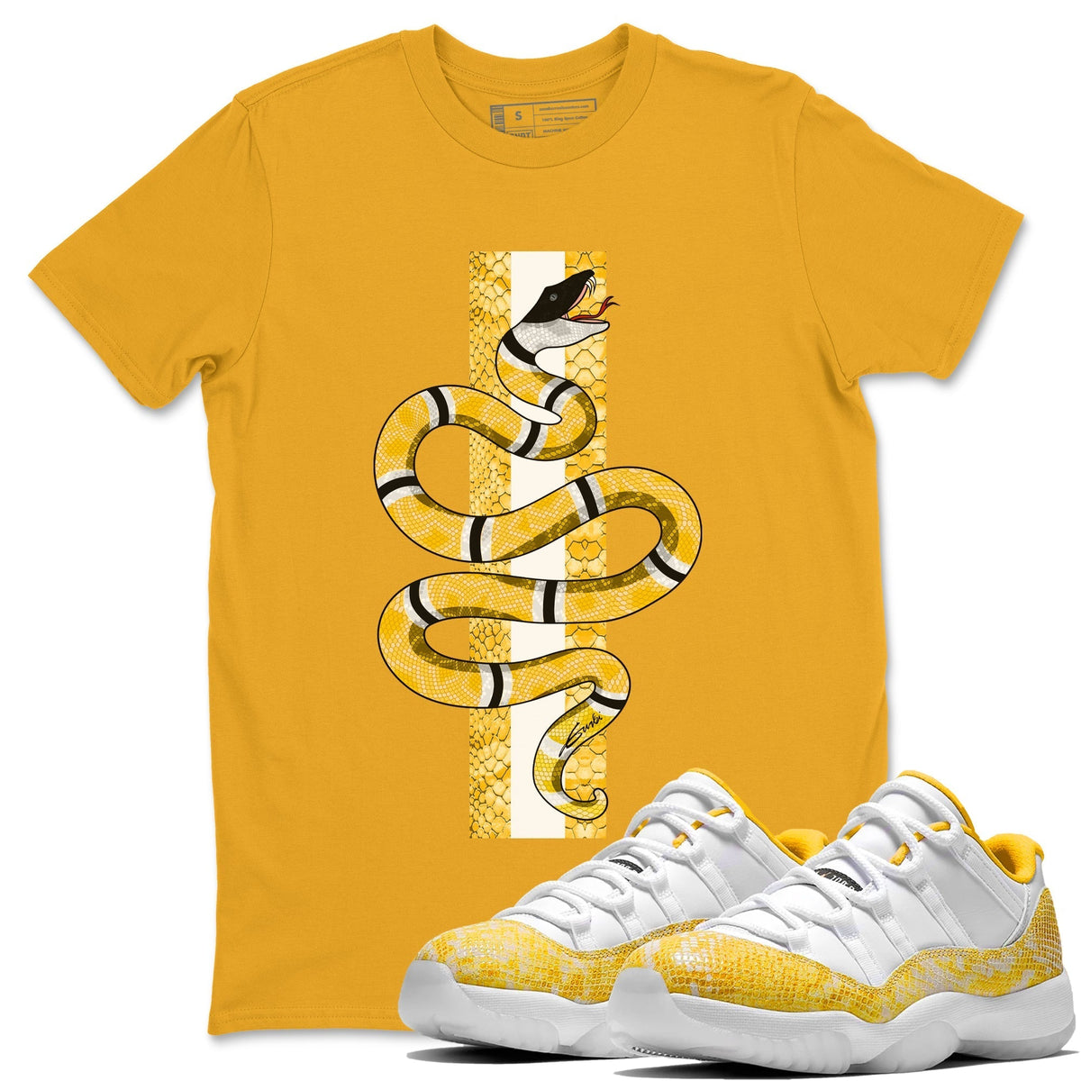 Jordan 11 Yellow Python Sneaker Matching T-Shirt Snake Sneaker Tees Jordan 11 Yellow Python Sneaker Release Tees Crew Neck Tees