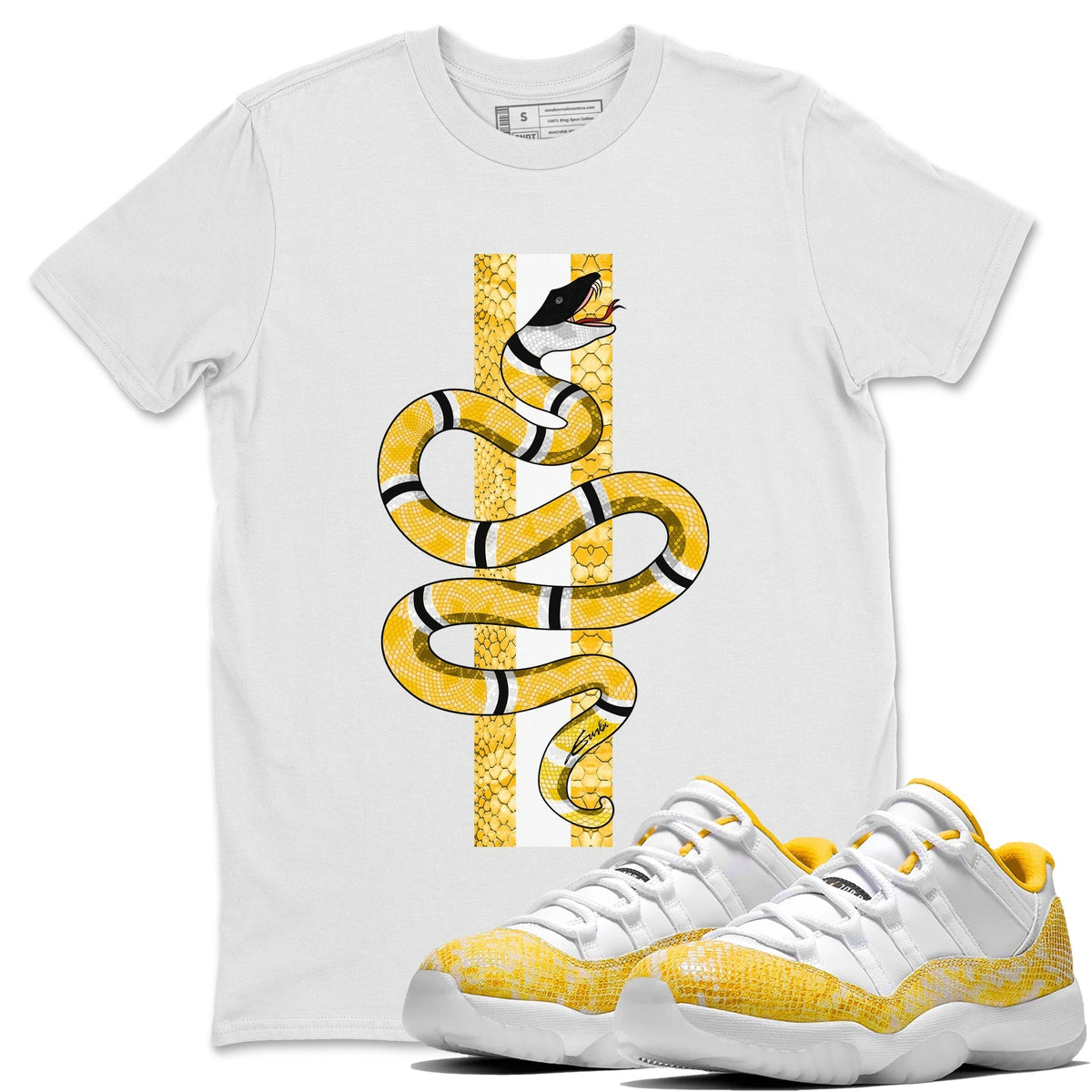 Jordan 11 Yellow Python Sneaker Matching T-Shirt Snake Sneaker Tees Jordan 11 Yellow Python Sneaker Release Tees Crew Neck Tees