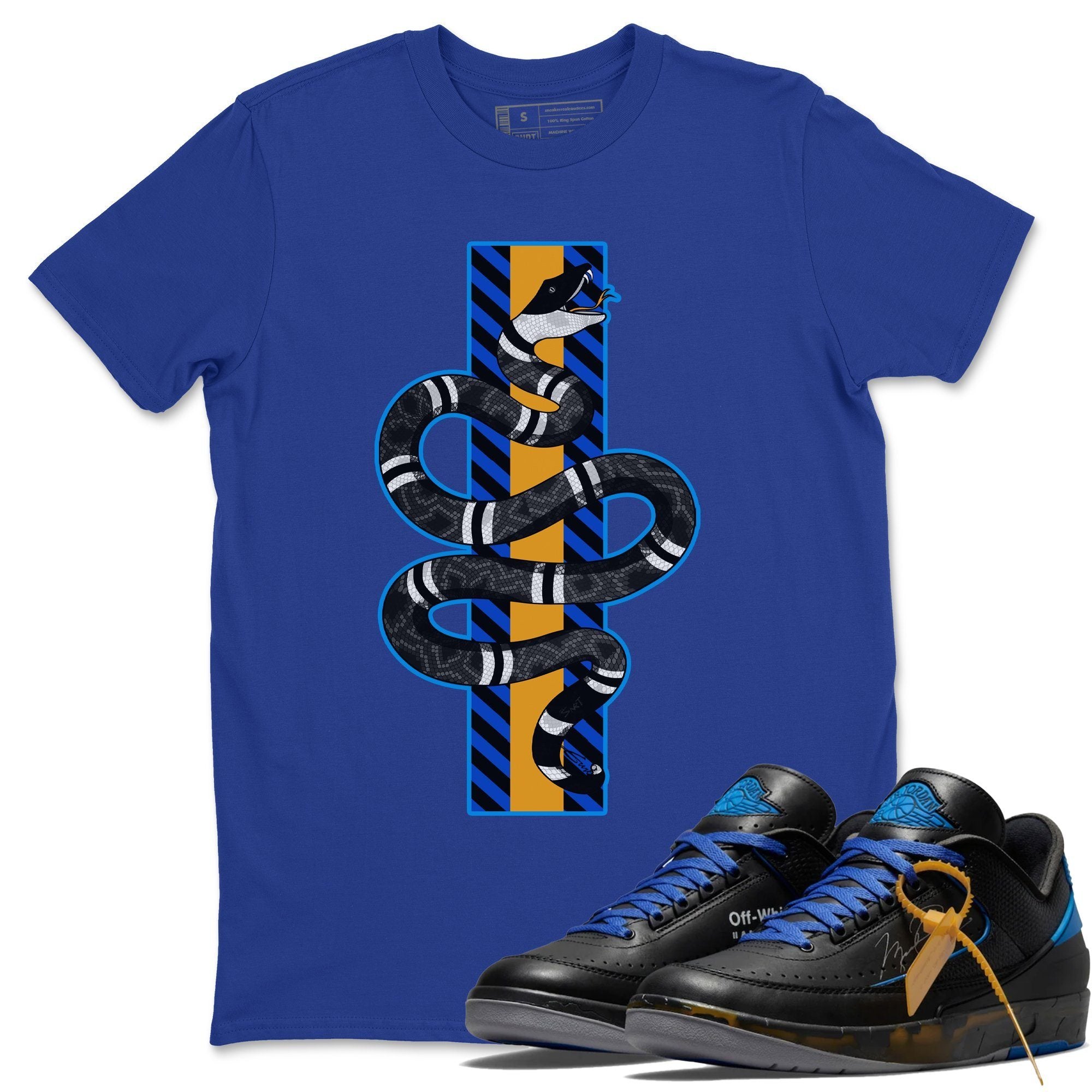 Jordan 2 OFF-WHITE Black Blue Shirt To Match Jordans Snake Sneaker Tees Jordan 2 OFF-WHITE Black Blue Drip Gear Zone Sneaker Matching Clothing Unisex Shirts