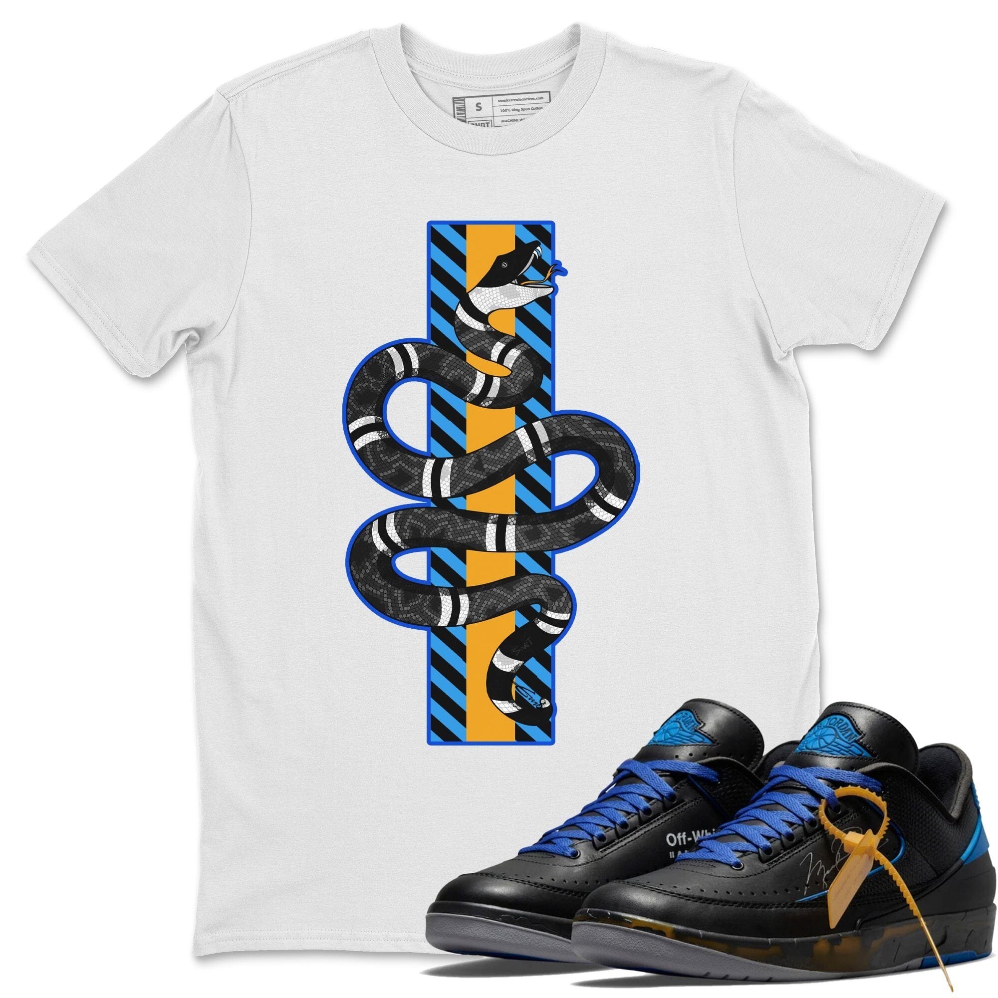 Jordan 2 OFF-WHITE Black Blue Shirt To Match Jordans Snake Sneaker Tees Jordan 2 OFF-WHITE Black Blue Drip Gear Zone Sneaker Matching Clothing Unisex Shirts