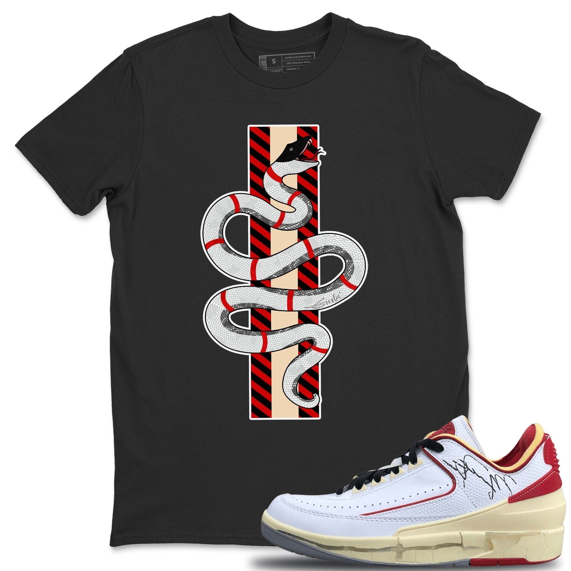 Jordan 2 OFF-WHITE Varsity Red Shirt To Match Jordans Snake Sneaker Tees Jordan 2 OFF-WHITE Varsity Red Drip Gear Zone Sneaker Matching Clothing Unisex Shirts