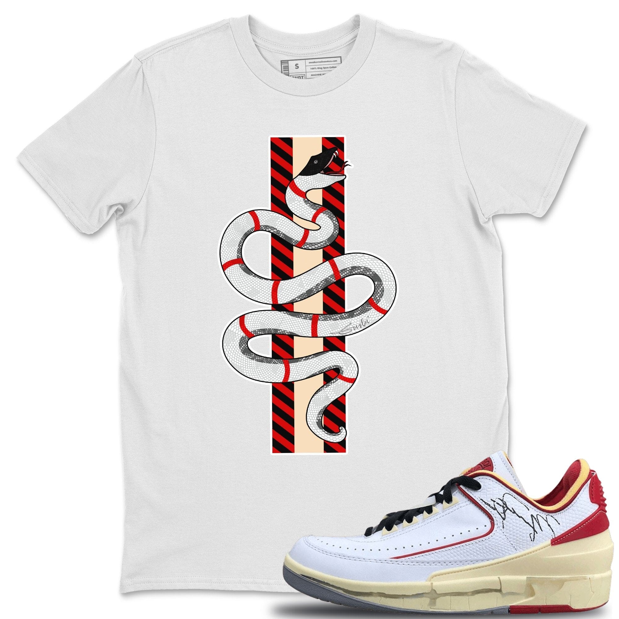 Jordan 2 OFF-WHITE Varsity Red Shirt To Match Jordans Snake Sneaker Tees Jordan 2 OFF-WHITE Varsity Red Drip Gear Zone Sneaker Matching Clothing Unisex Shirts