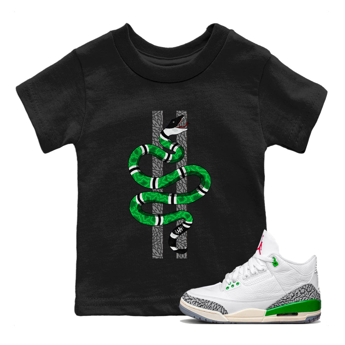 Air Jordan 3 Lucky Green Sneaker Match Tees Snake Streetwear Sneaker Shirt Jordan 3 Retro Lucky Green Sneaker Release Tees Kids Shirts Black 1