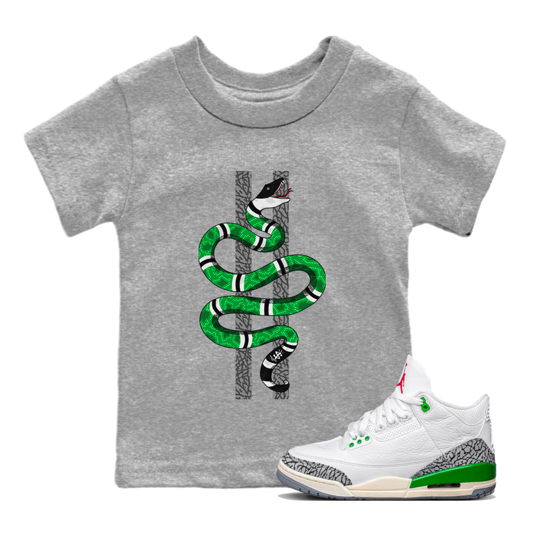 Air Jordan 3 Lucky Green Sneaker Match Tees Snake Streetwear Sneaker Shirt Jordan 3 Retro Lucky Green Sneaker Release Tees Kids Shirts Heather Grey 1