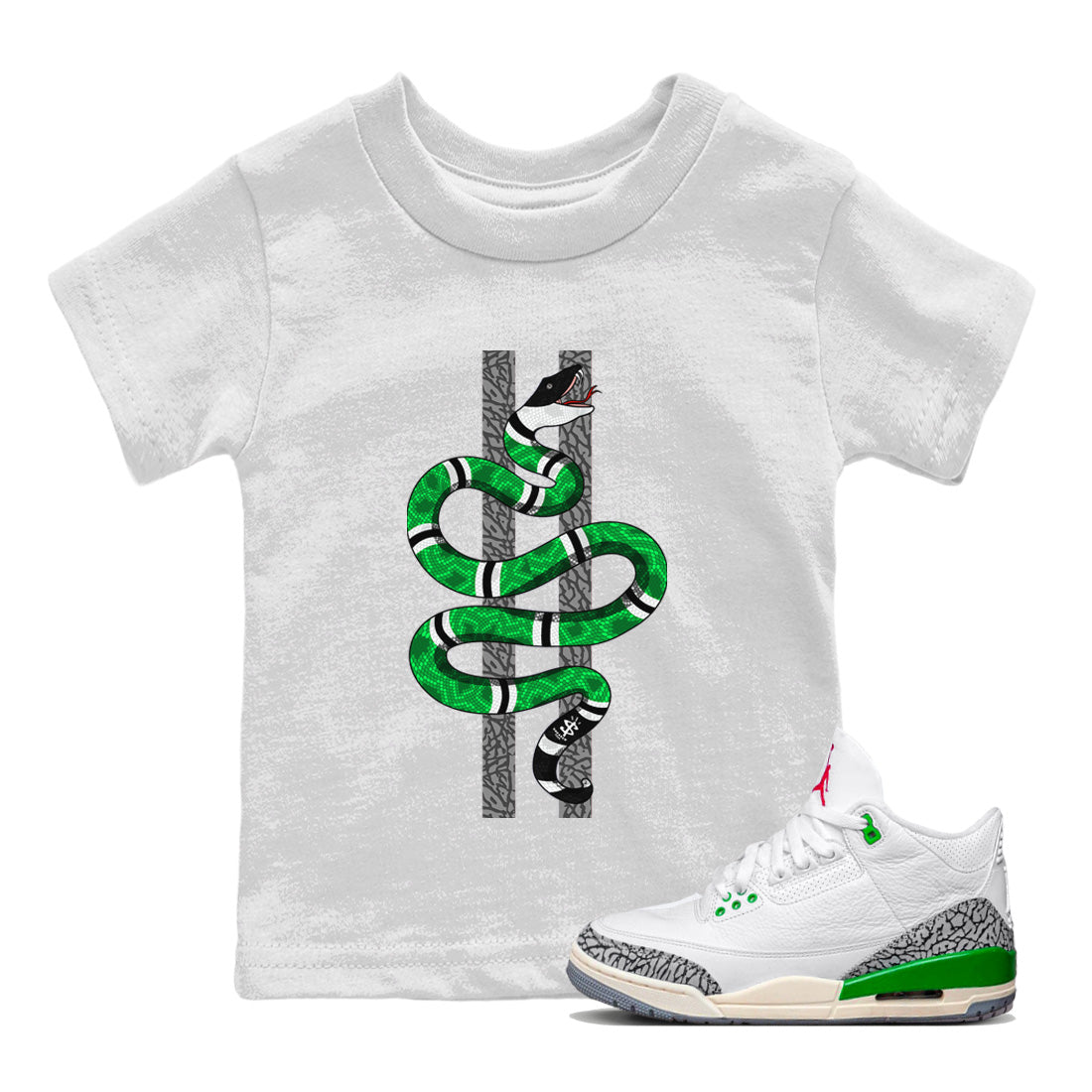 Air Jordan 3 Lucky Green Sneaker Match Tees Snake Streetwear Sneaker Shirt Jordan 3 Retro Lucky Green Sneaker Release Tees Kids Shirts White 1
