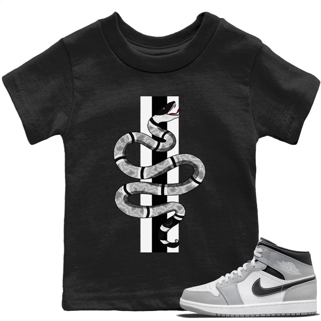 Jordan 1 Light Smoke Grey Sneaker Matching T-Shirt Snake Sneaker Tees Jordan 1 Light Smoke Grey Sneaker Release Tees Kids Shirts