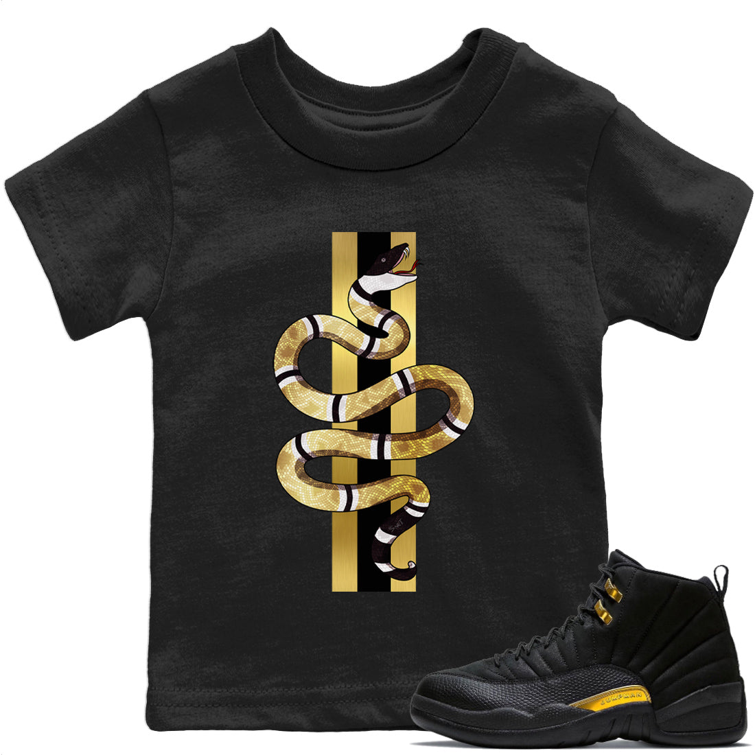 Jordan 12 Black Taxi Sneaker Matching T-Shirt Snake Sneaker Tees Jordan 12 Black Taxi Sneaker Release Tees Kids Shirts
