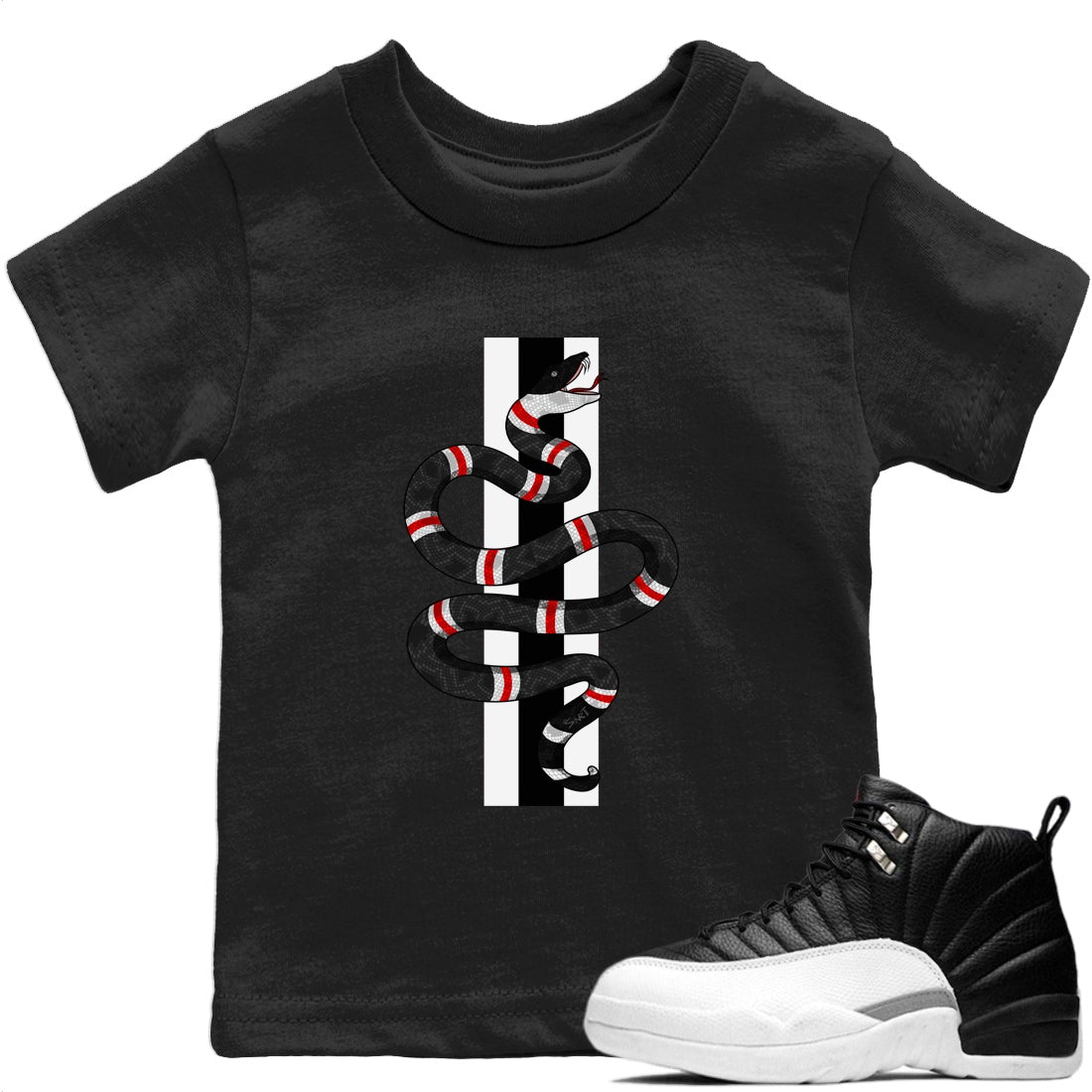 Jordan 12 Playoffs Sneaker Matching T-Shirt Snake Sneaker Tees Jordan 12 Playoffs Sneaker Release Tees Kids Shirts