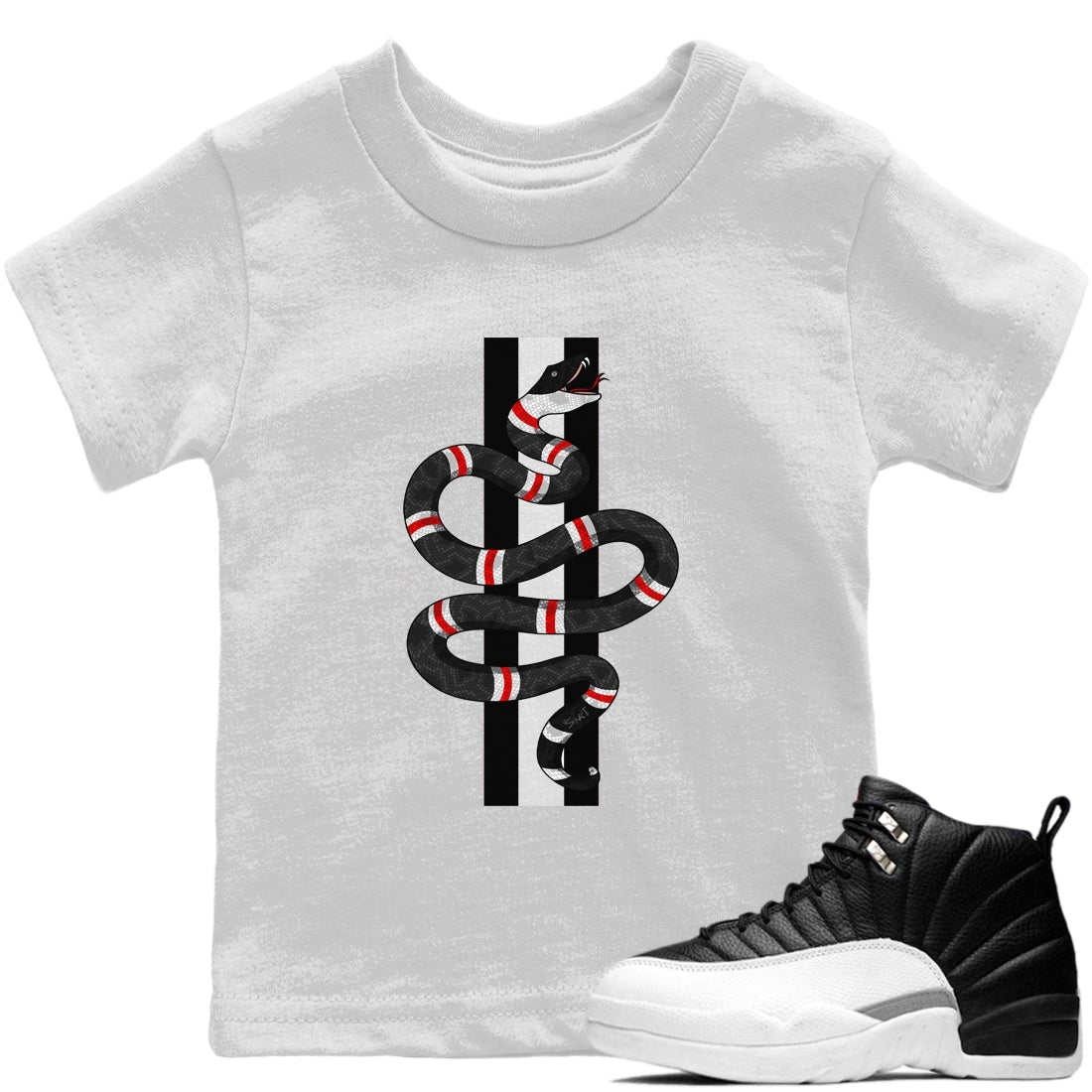 Jordan 12 Playoffs Sneaker Matching T-Shirt Snake Sneaker Tees Jordan 12 Playoffs Sneaker Release Tees Kids Shirts