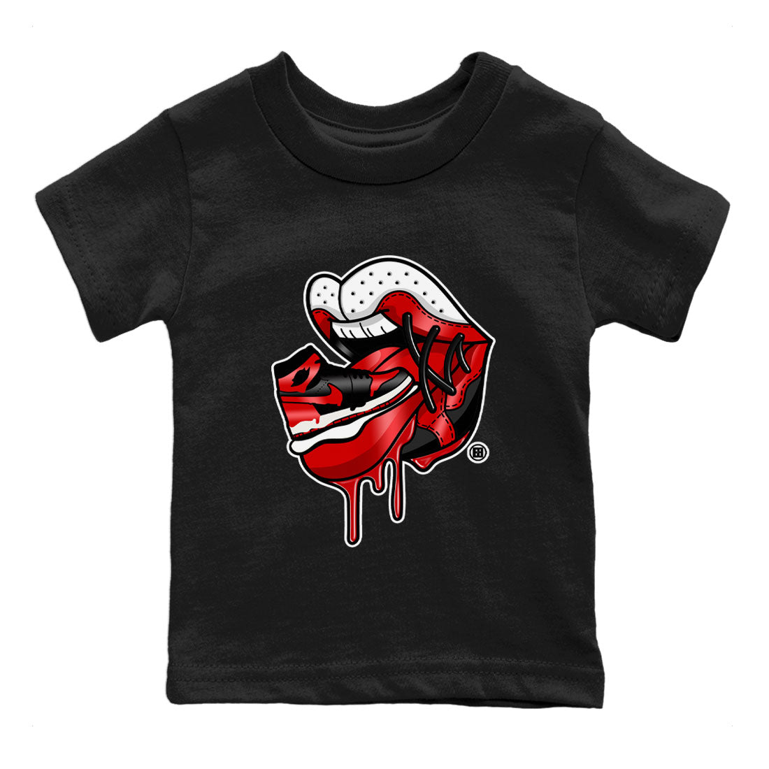 Air Jordan 1 Satin Bred Sneaker Match Tees Sneaker Addiction 2 Streetwear Sneaker Shirt AJ1 Retro Satin Bred Drip Gear Zone Sneaker Matching Clothing Kids and Baby Youth Shirts Black 2