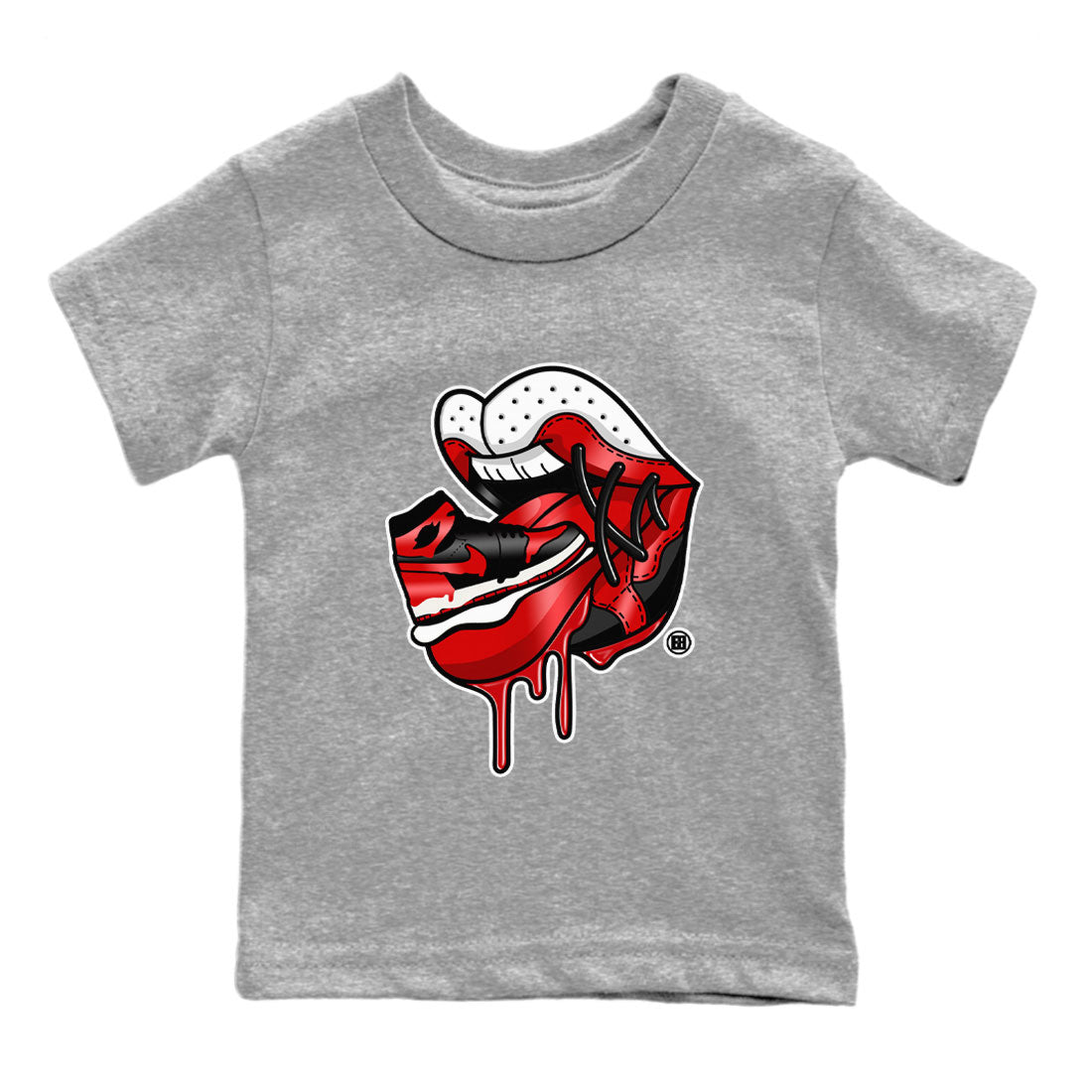Air Jordan 1 Satin Bred Sneaker Match Tees Sneaker Addiction 2 Streetwear Sneaker Shirt AJ1 Retro Satin Bred Drip Gear Zone Sneaker Matching Clothing Kids and Baby Youth Shirts Heather Grey 2