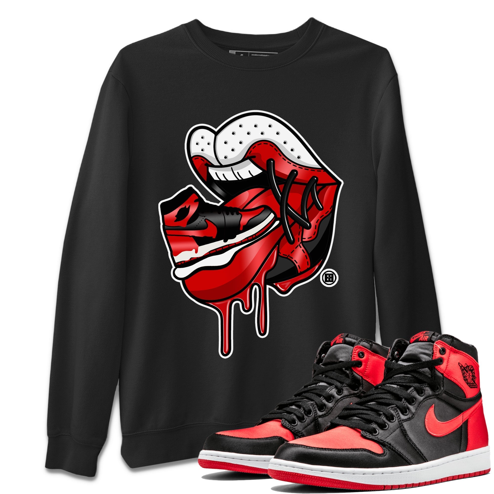 Air Jordan 1 Satin Bred Sneaker Match Tees Sneaker Addiction 2 Streetwear Sneaker Shirt AJ1 Retro Satin Bred Drip Gear Zone Sneaker Matching Clothing Unisex Shirts Black 2