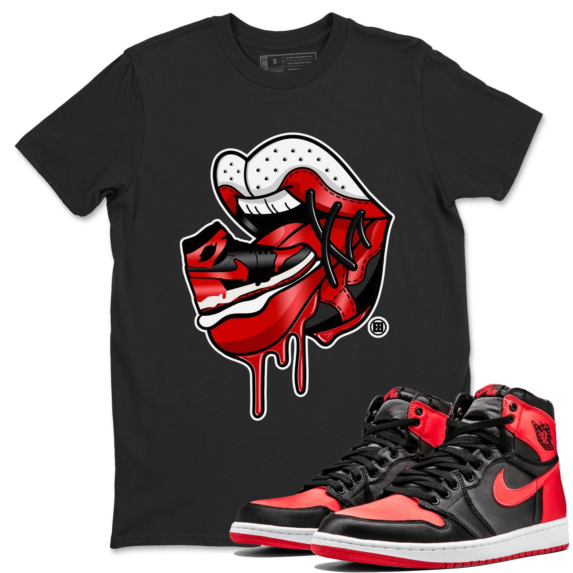 Air Jordan 1 Satin Bred Sneaker Match Tees Sneaker Addiction 2 Streetwear Sneaker Shirt AJ1 Retro Satin Bred Drip Gear Zone Sneaker Matching Clothing Unisex Shirts Black 1