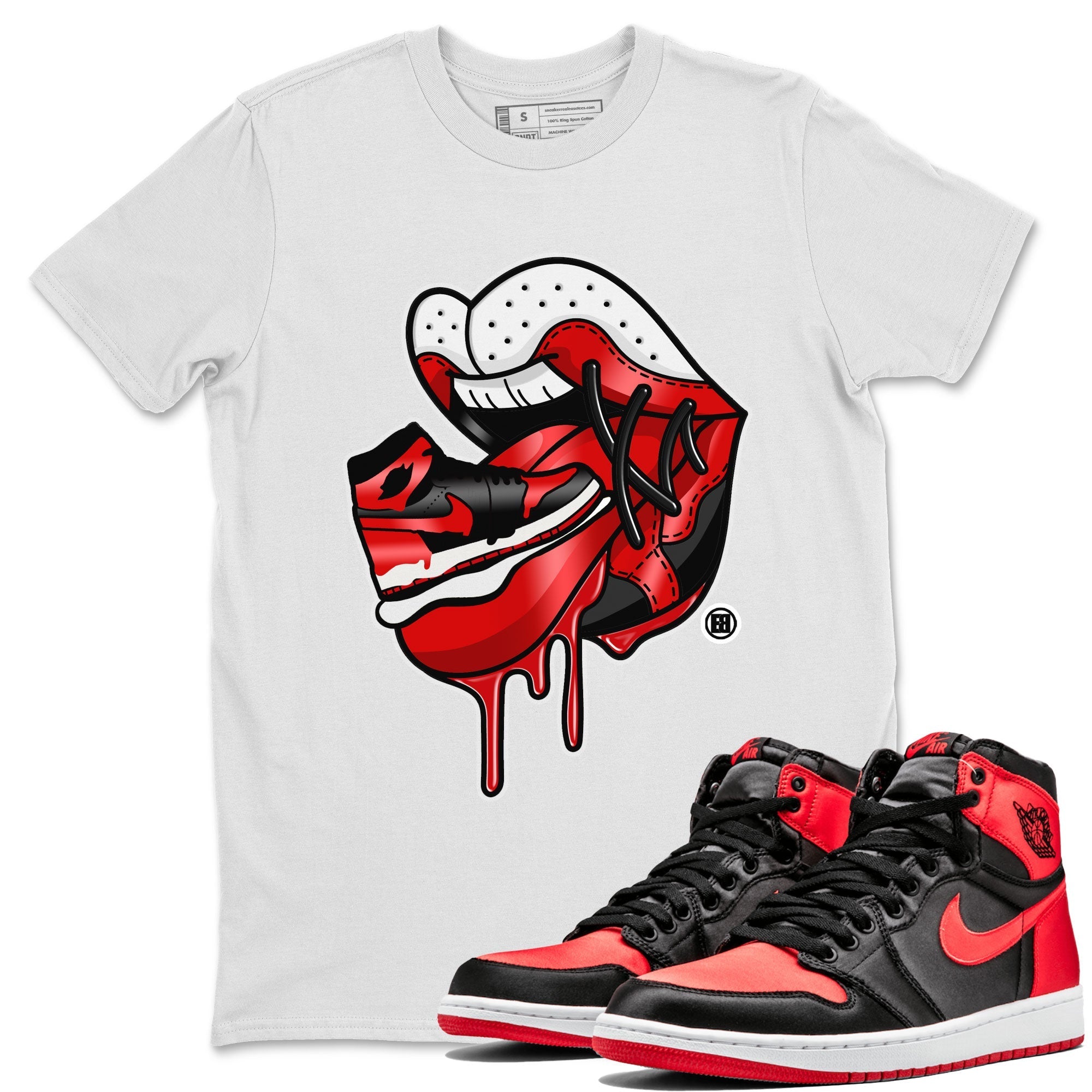 Air Jordan 1 Satin Bred Sneaker Match Tees Sneaker Addiction 2 Streetwear Sneaker Shirt AJ1 Retro Satin Bred Drip Gear Zone Sneaker Matching Clothing Unisex Shirts White 1