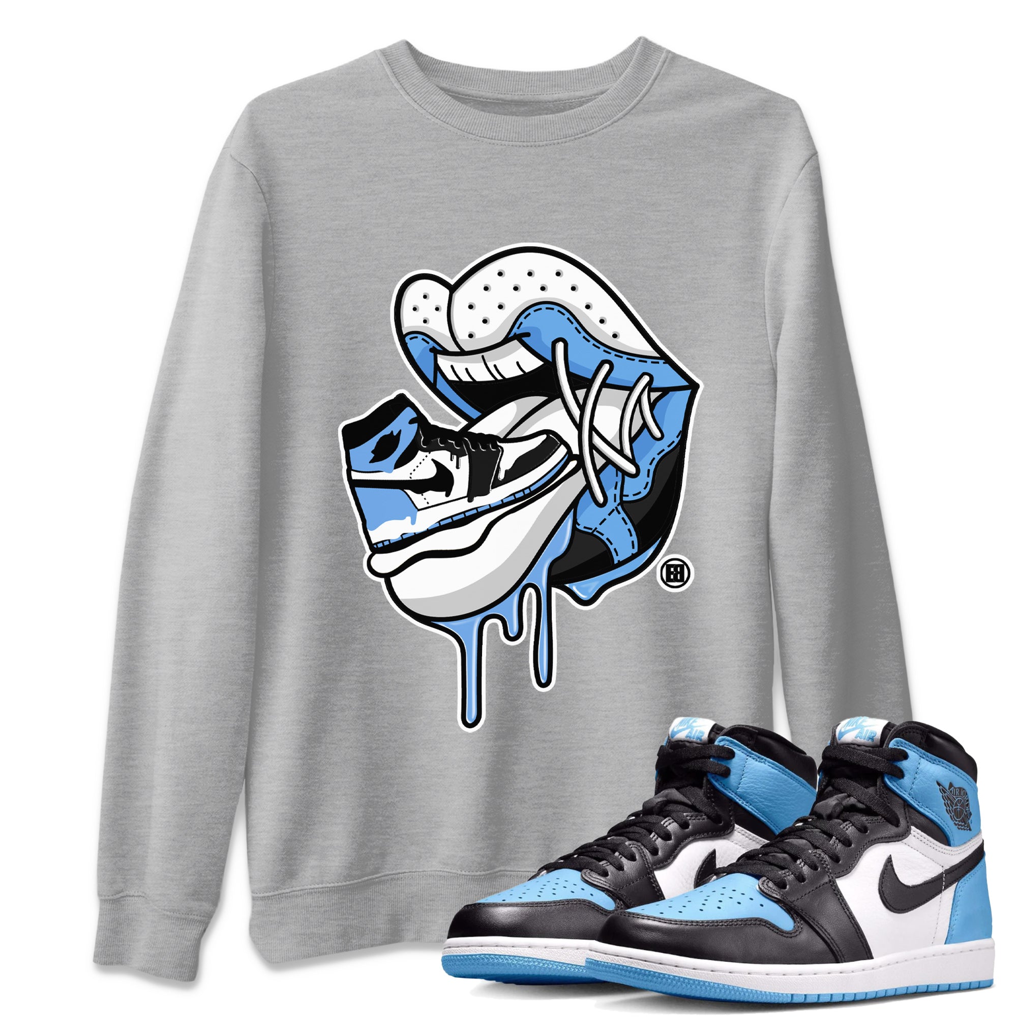 Air Jordan 1 Retro High OG UNC Toe Shirt to match Jordans Sneaker Addiction 2 Streetwear Sneaker Shirt Air Jordan 1 High OG UNC Toe Tees Crew Neck T-Shirts Heather Grey 1