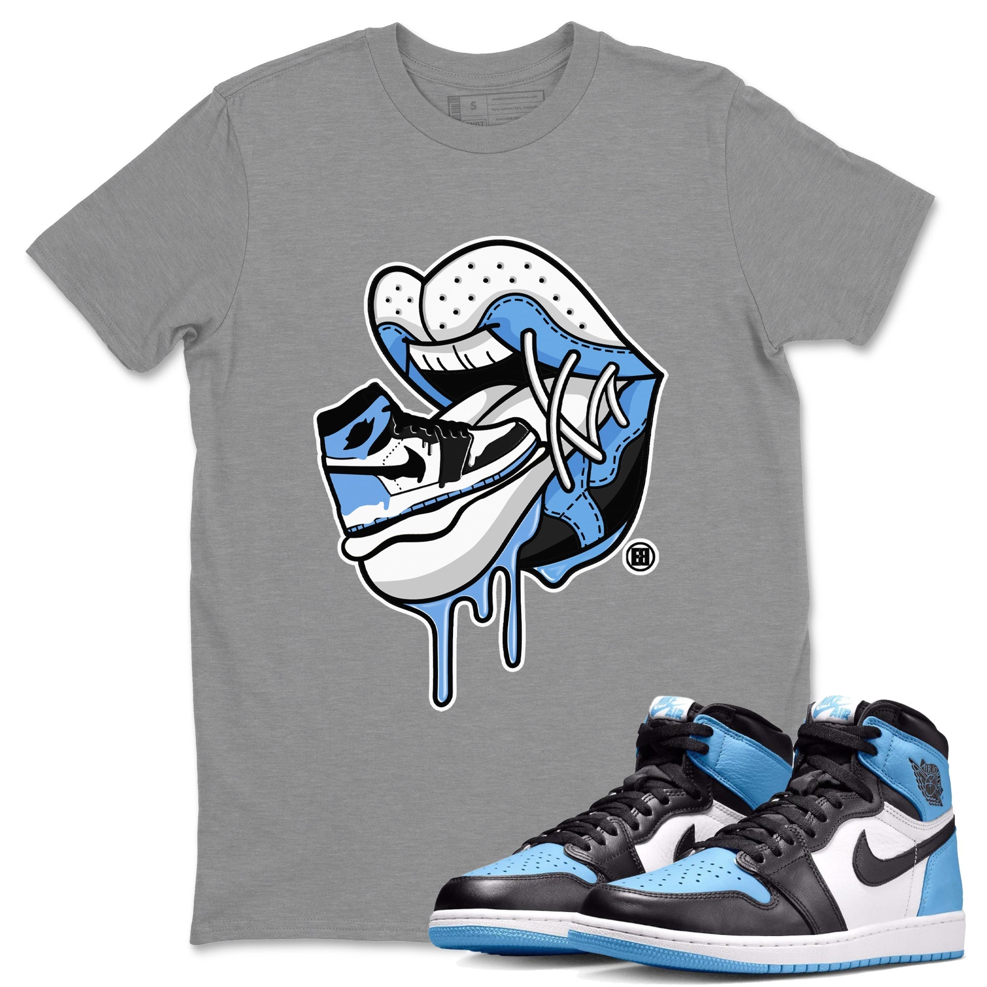 Air Jordan 1 Retro High OG UNC Toe Shirt to match Jordans Sneaker Addiction 2 Streetwear Sneaker Shirt Air Jordan 1 High OG UNC Toe Tees Crew Neck T-Shirts Heather Grey 1