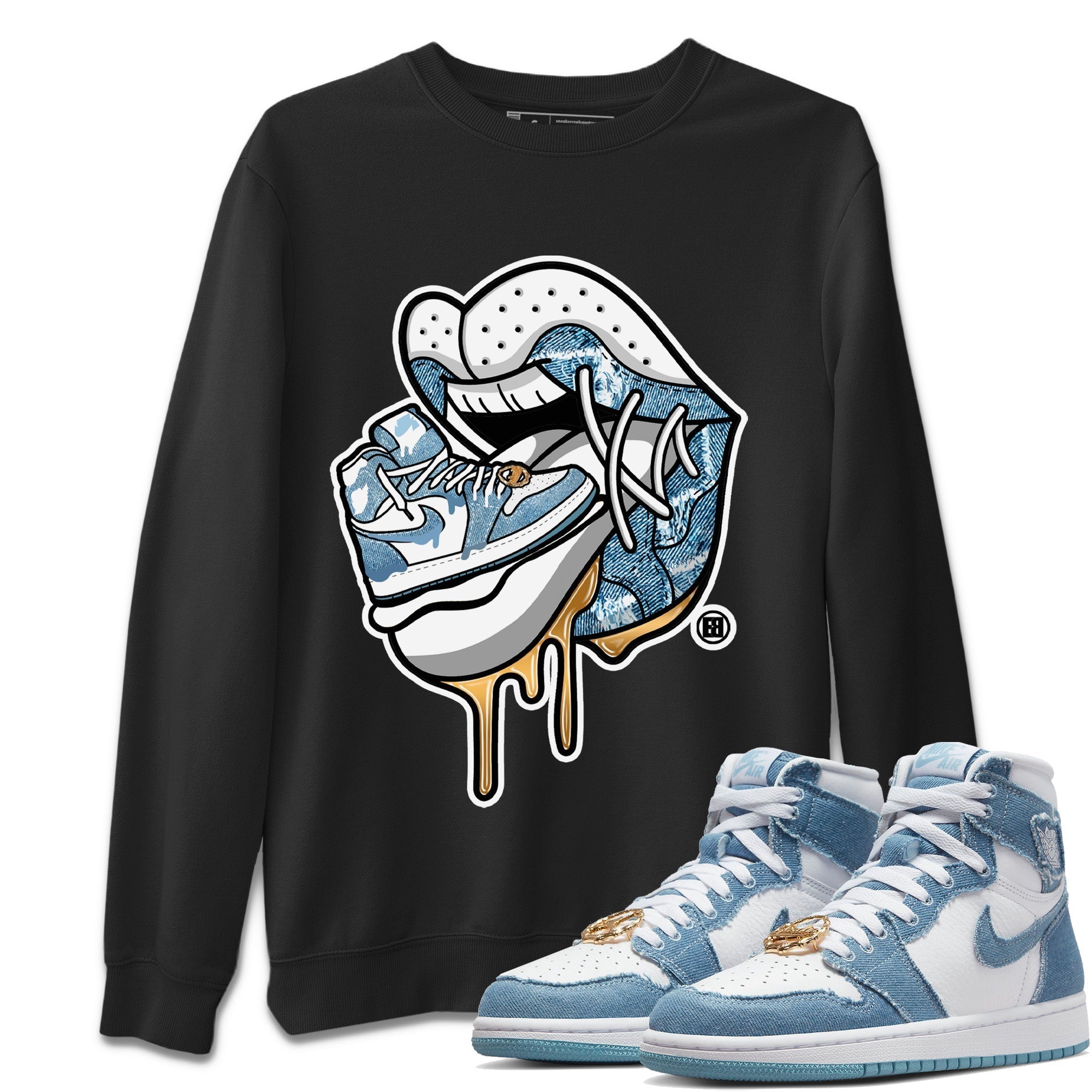 Jordan 1 Denim Sneaker Matching T-Shirt Sneaker Addiction 2 Sneaker Tees Jordan 1 Denim Sneaker Release Tees Crew Neck Tees