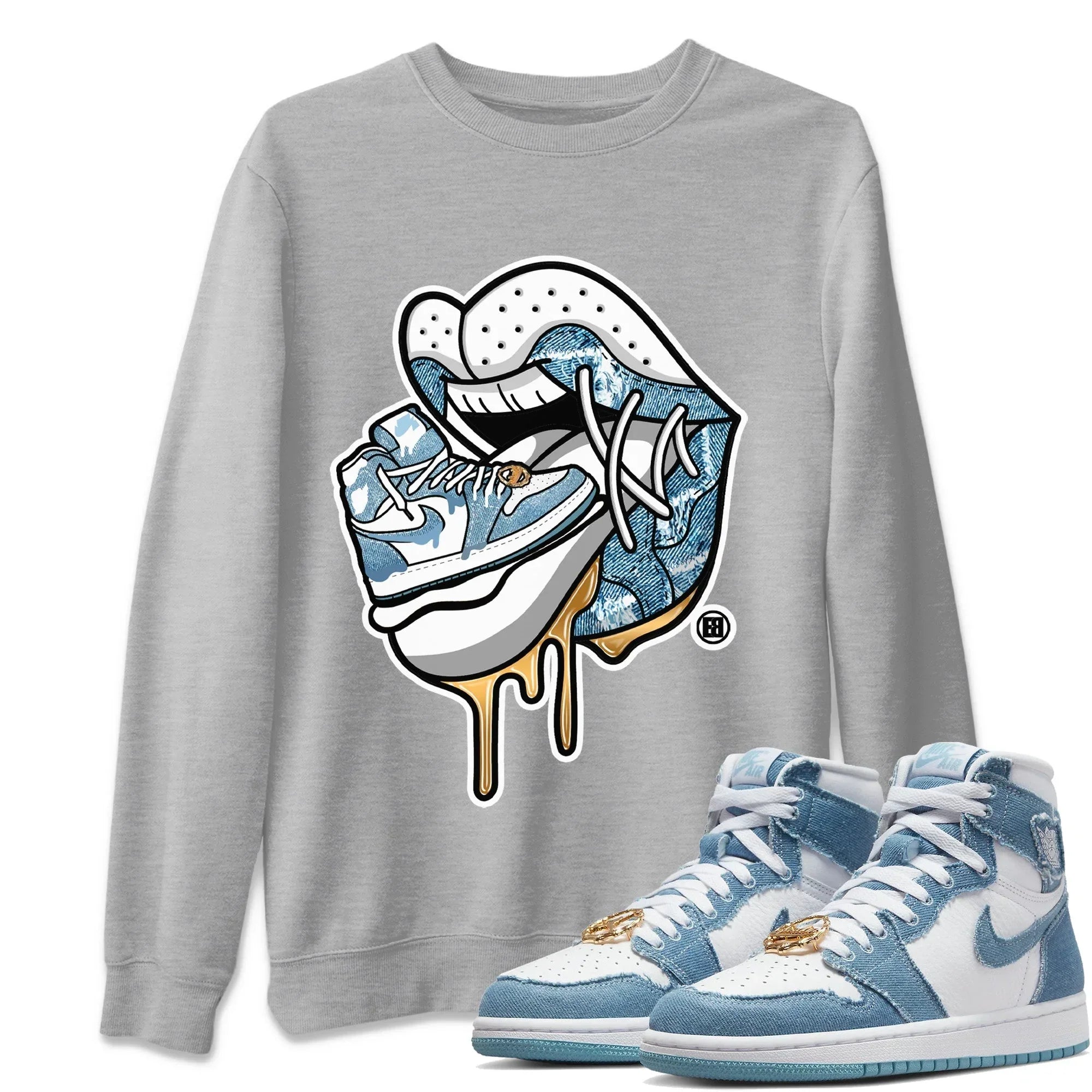 Jordan 1 Denim Sneaker Matching T-Shirt Sneaker Addiction 2 Sneaker Tees Jordan 1 Denim Sneaker Release Tees Crew Neck Tees