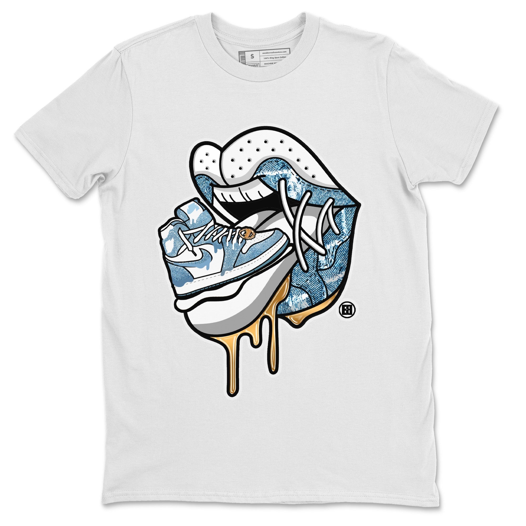 Jordan 1 Denim Sneaker Matching T-Shirt Sneaker Addiction 2 Sneaker Tees Jordan 1 Denim Sneaker Release Tees Crew Neck Tees
