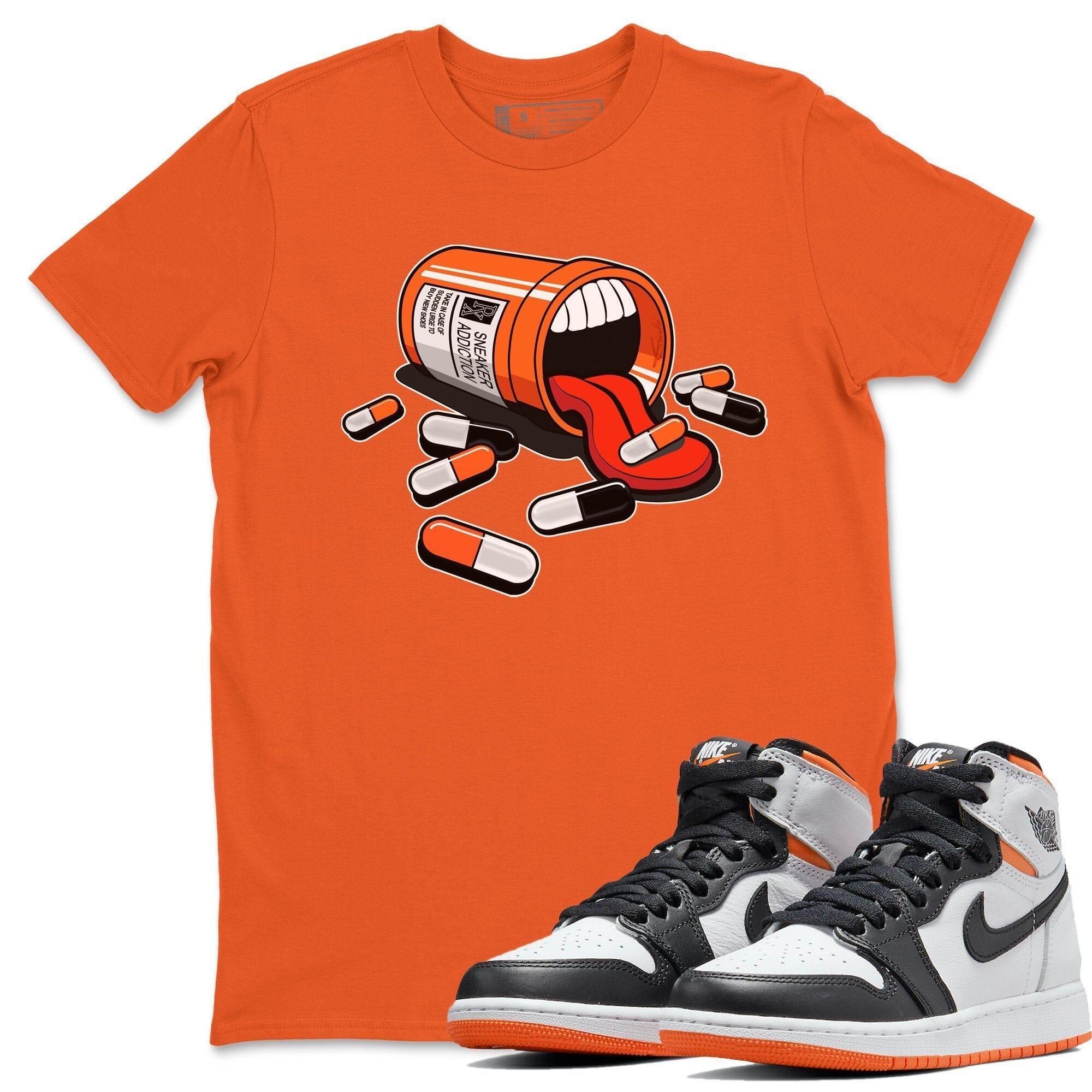 Jordan 1 Electro Orange Sneaker Matching T-Shirt Sneaker Addiction Sneaker Tees Jordan 1 Electro Orange Sneaker Release Tees Crew Neck Tees