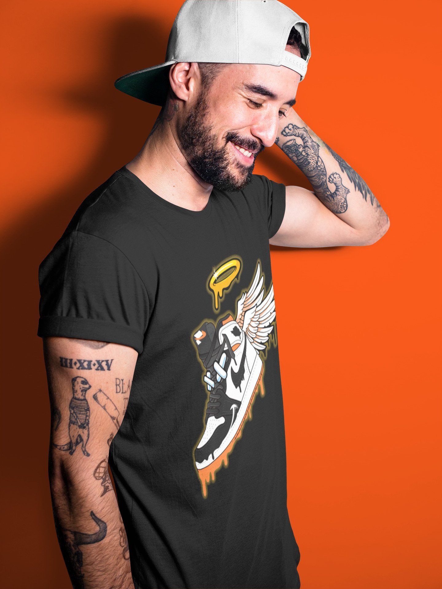 Jordan 1 Electro Orange Sneaker Matching T-Shirt Sneaker Angel Sneaker Tees Jordan 1 Electro Orange Sneaker Release Tees Crew Neck Tees