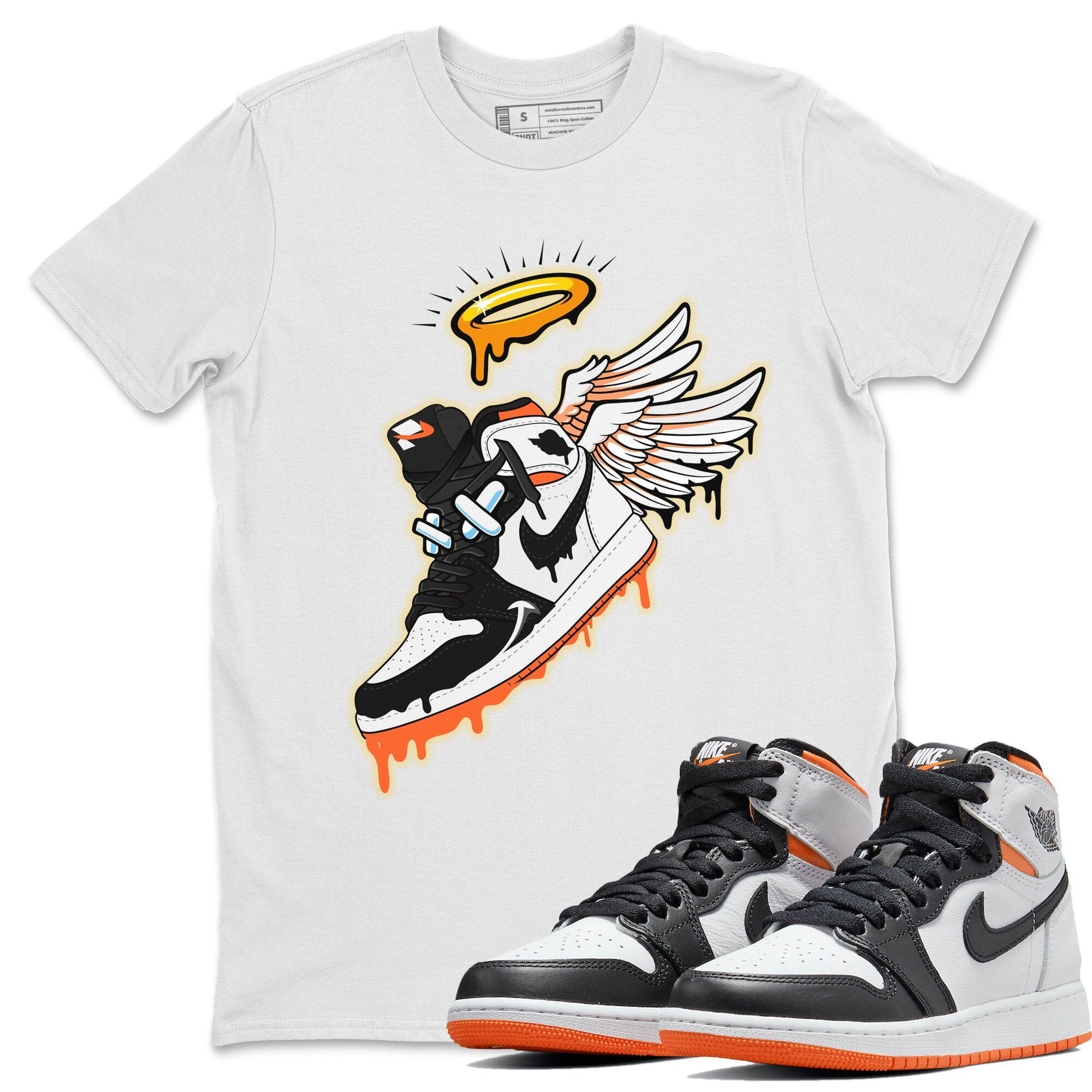 Jordan 1 Electro Orange Sneaker Matching T-Shirt Sneaker Angel Sneaker Tees Jordan 1 Electro Orange Sneaker Release Tees Crew Neck Tees