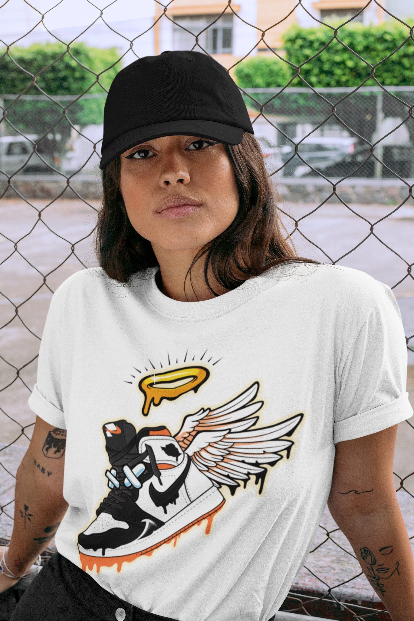 Jordan 1 Electro Orange Sneaker Matching T-Shirt Sneaker Angel Sneaker Tees Jordan 1 Electro Orange Sneaker Release Tees Crew Neck Tees