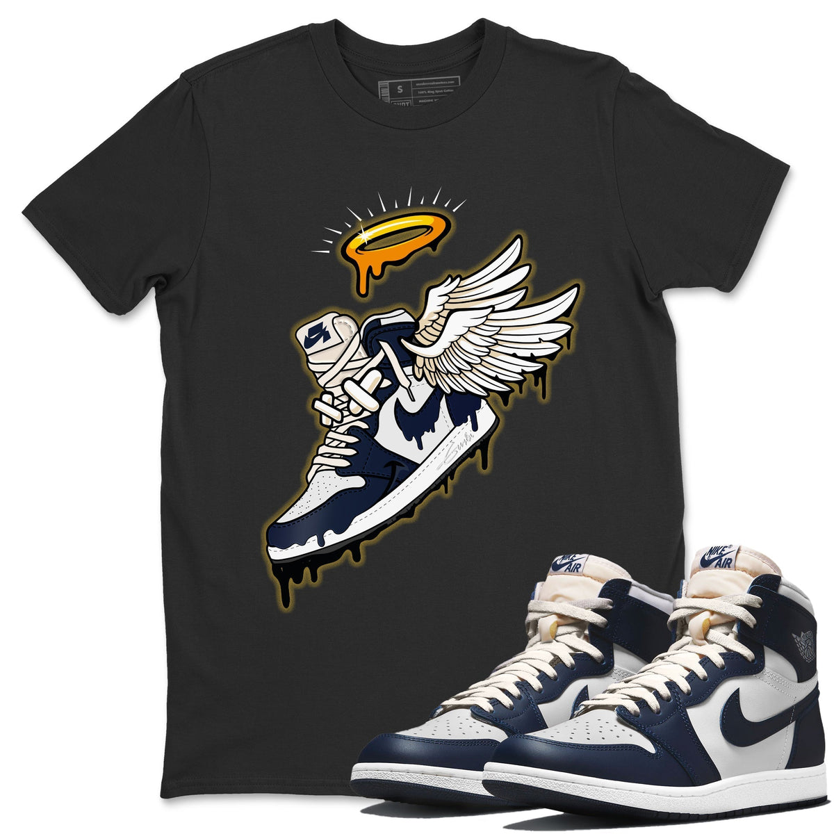 Jordan 1 85 Georgetown Sneaker Match Tees Sneaker Angel Sneaker Tees Jordan 1 85 Georgetown Jordan to match sneaker T-Shirt Crew Neck Shirts
