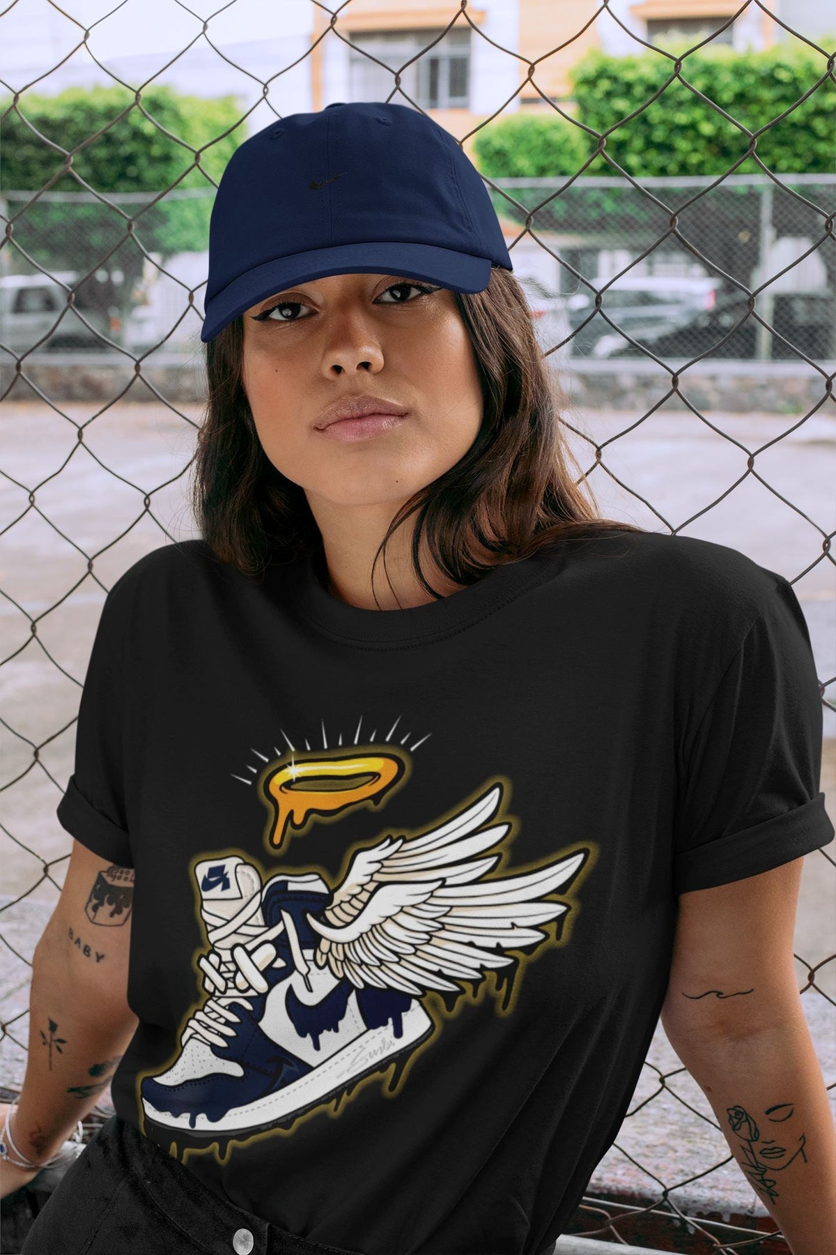 Jordan 1 85 Georgetown Sneaker Match Tees Sneaker Angel Sneaker Tees Jordan 1 85 Georgetown Jordan to match sneaker T-Shirt Crew Neck Shirts