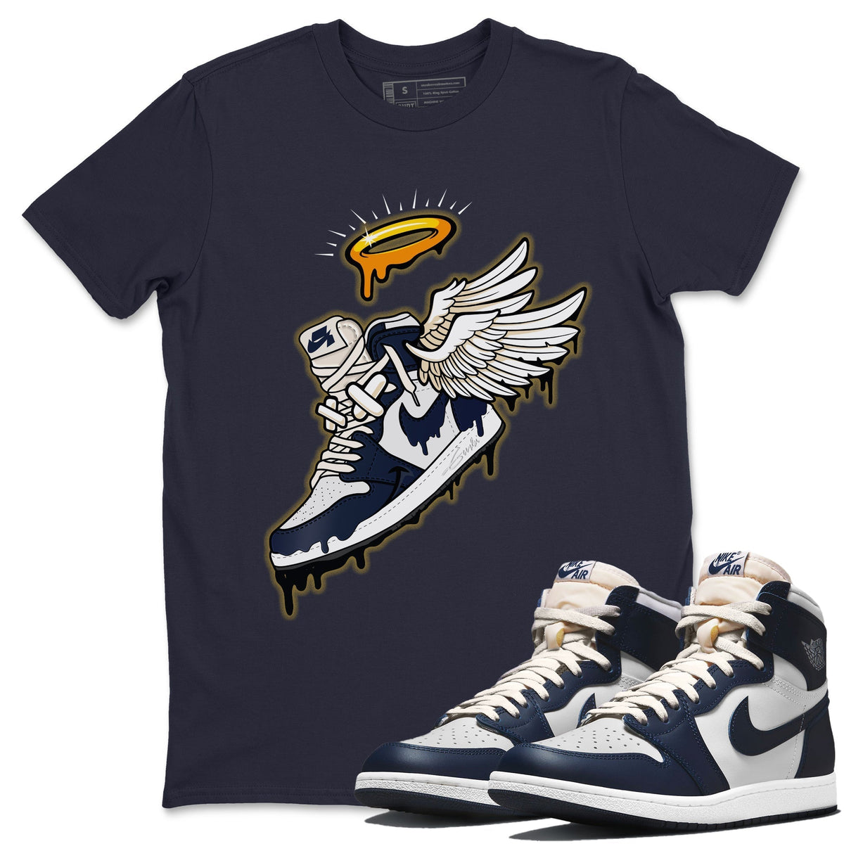 Jordan 1 85 Georgetown Sneaker Match Tees Sneaker Angel Sneaker Tees Jordan 1 85 Georgetown Jordan to match sneaker T-Shirt Crew Neck Shirts