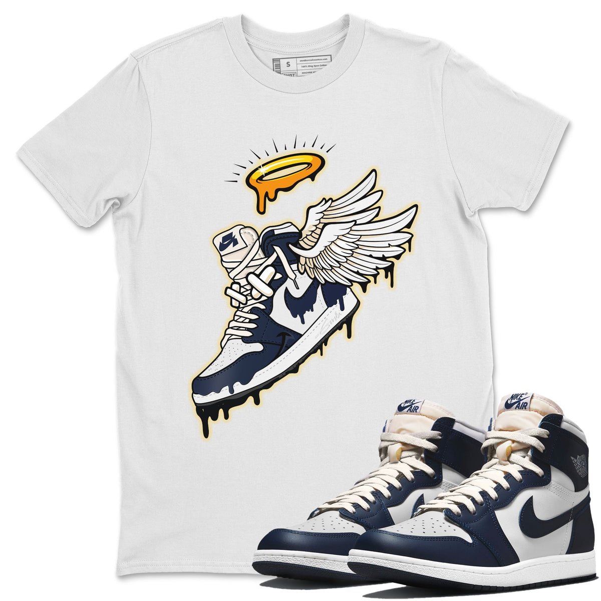 Jordan 1 85 Georgetown Sneaker Match Tees Sneaker Angel Sneaker Tees Jordan 1 85 Georgetown Jordan to match sneaker T-Shirt Crew Neck Shirts