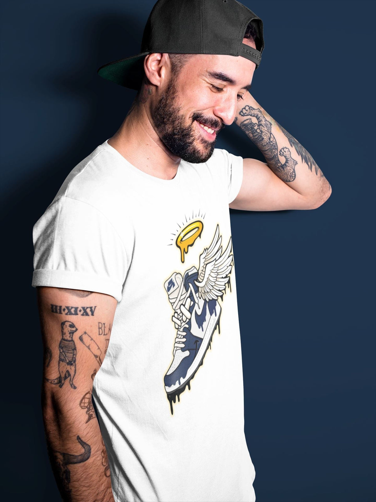 Jordan 1 85 Georgetown Sneaker Match Tees Sneaker Angel Sneaker Tees Jordan 1 85 Georgetown Jordan to match sneaker T-Shirt Crew Neck Shirts