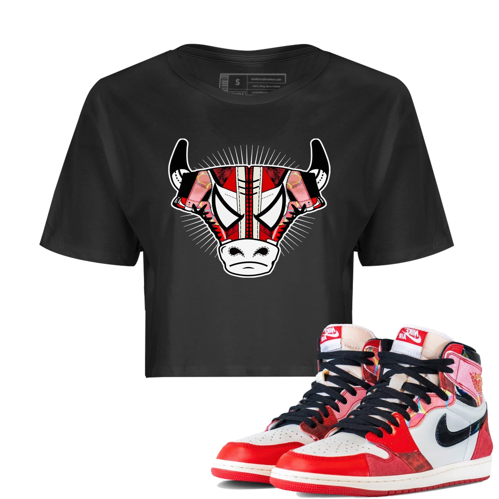 Air Jordan 1 Spider Man Sneaker Match Tees Sneaker Bull Head Sneaker Release Tees AJ1 Spider Man Sneaker Release Tees Women's Shirts Black 1