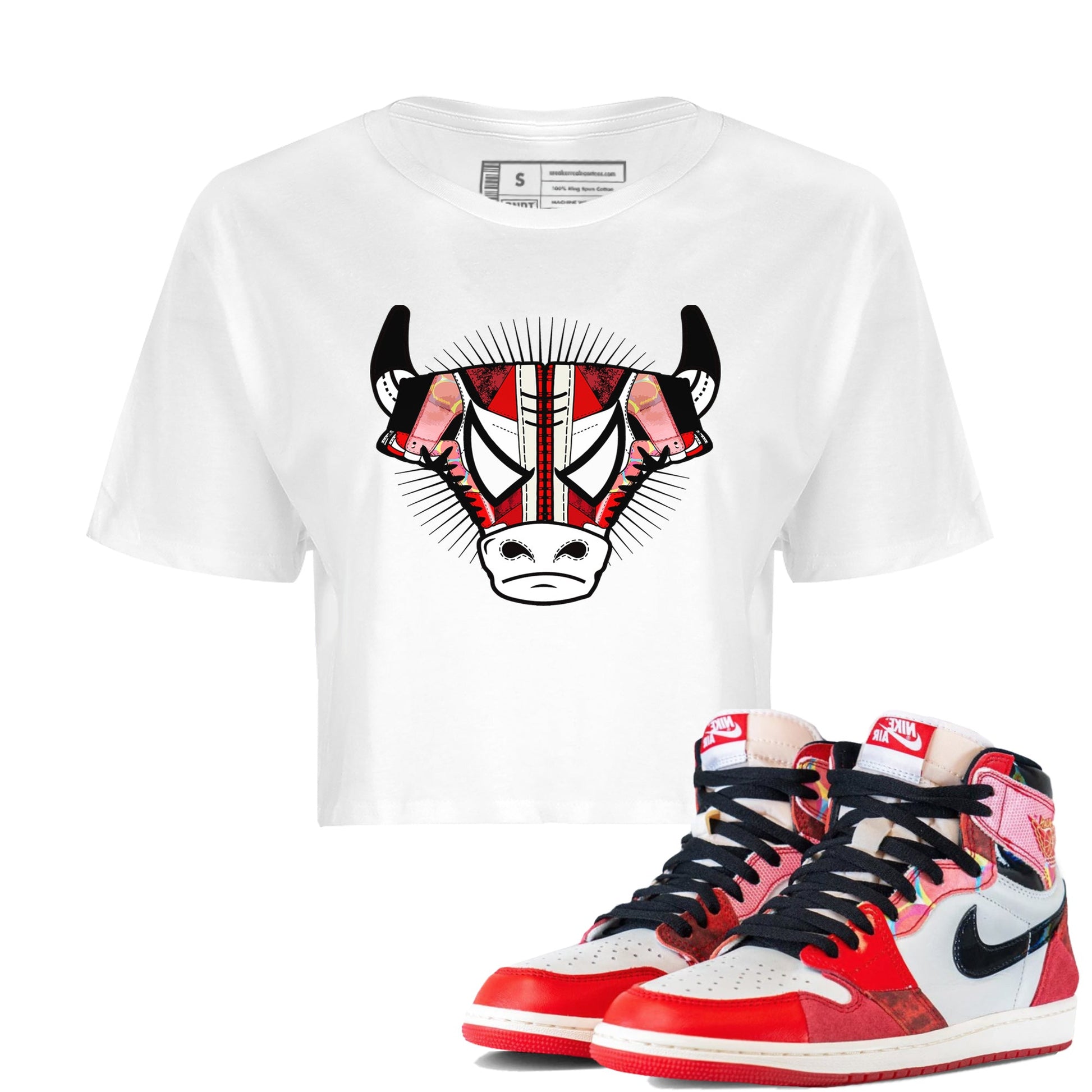 Air Jordan 1 Spider Man Sneaker Match Tees Sneaker Bull Head Sneaker Release Tees AJ1 Spider Man Sneaker Release Tees Women's Shirts White 1