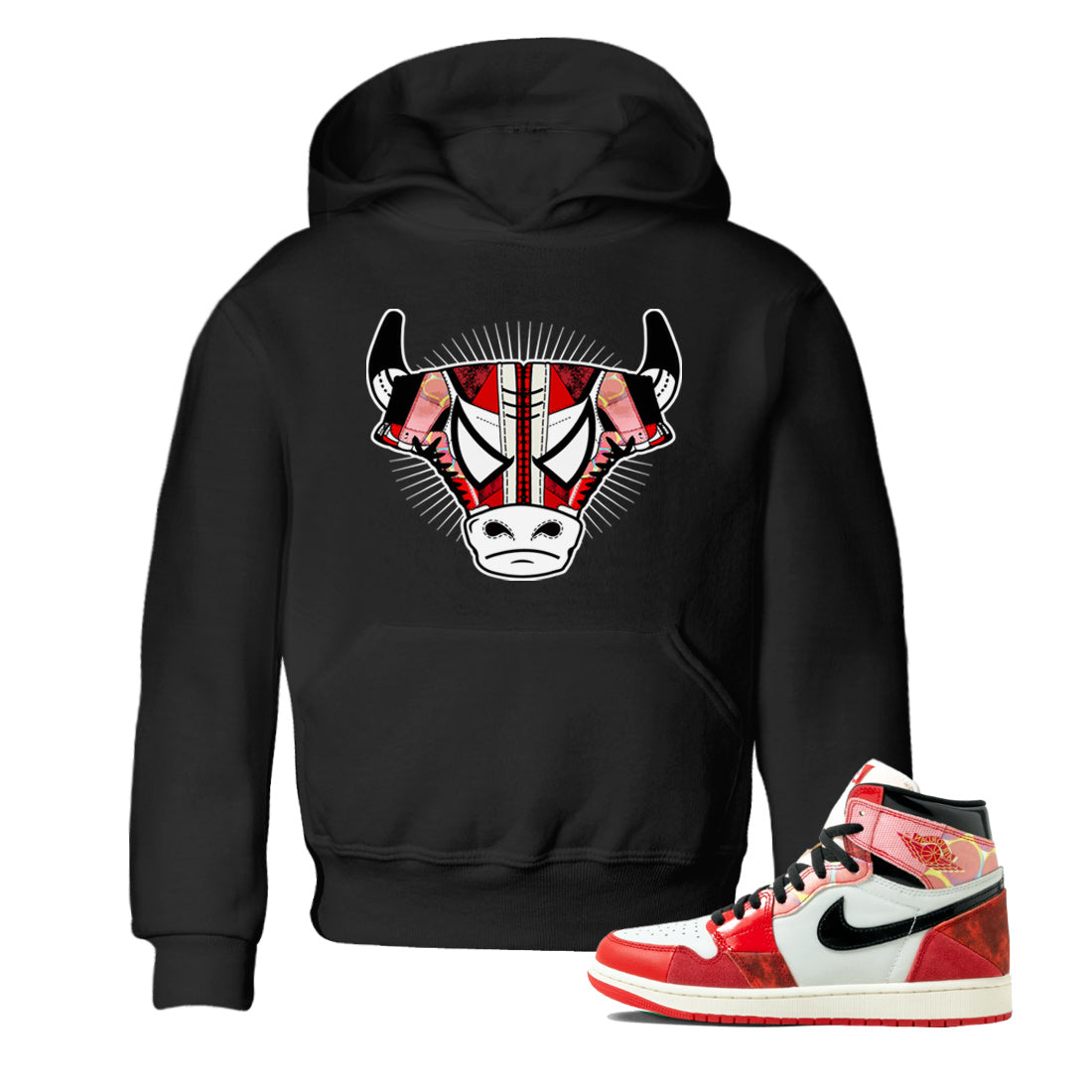 Air Jordan 1 Spider Man Sneaker Match Tees Sneaker Bull Head Sneaker Release Tees AJ1 Spider Man Sneaker Release Tees Kids Shirts Black 1