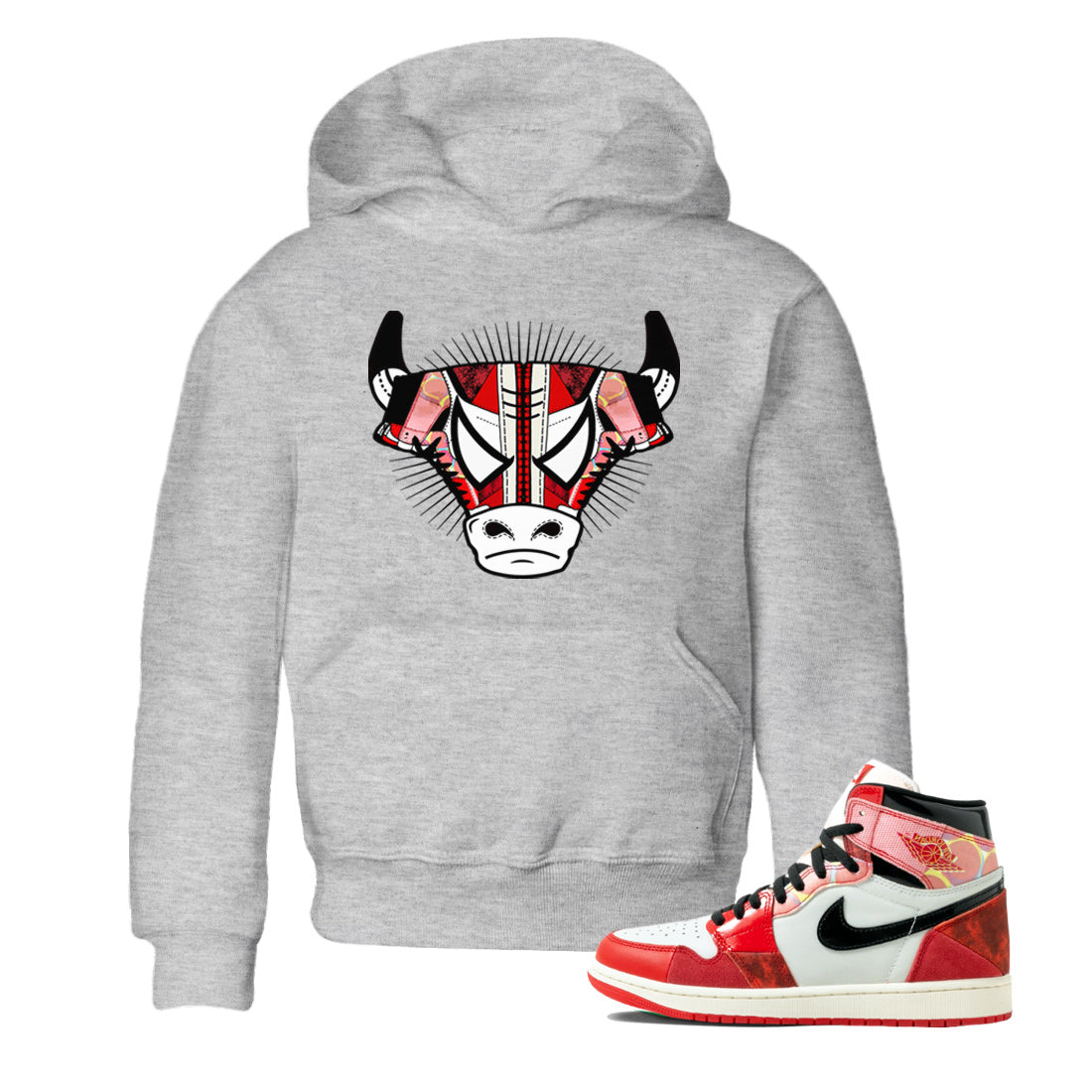 Air Jordan 1 Spider Man Sneaker Match Tees Sneaker Bull Head Sneaker Release Tees AJ1 Spider Man Sneaker Release Tees Kids Shirts Heather Grey 1