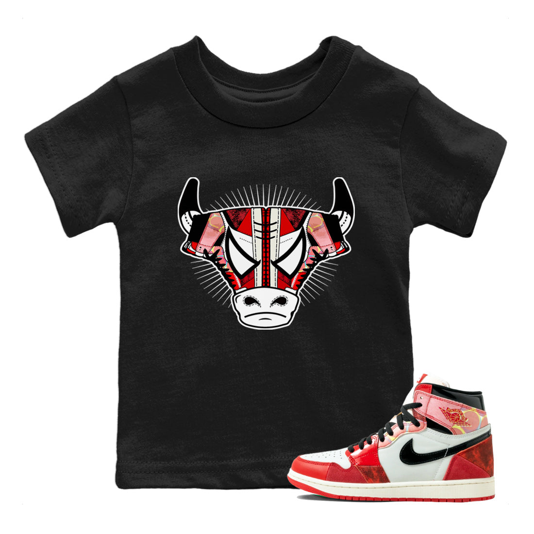 Air Jordan 1 Spider Man Sneaker Match Tees Sneaker Bull Head Sneaker Release Tees AJ1 Spider Man Sneaker Release Tees Kids Shirts Black 1