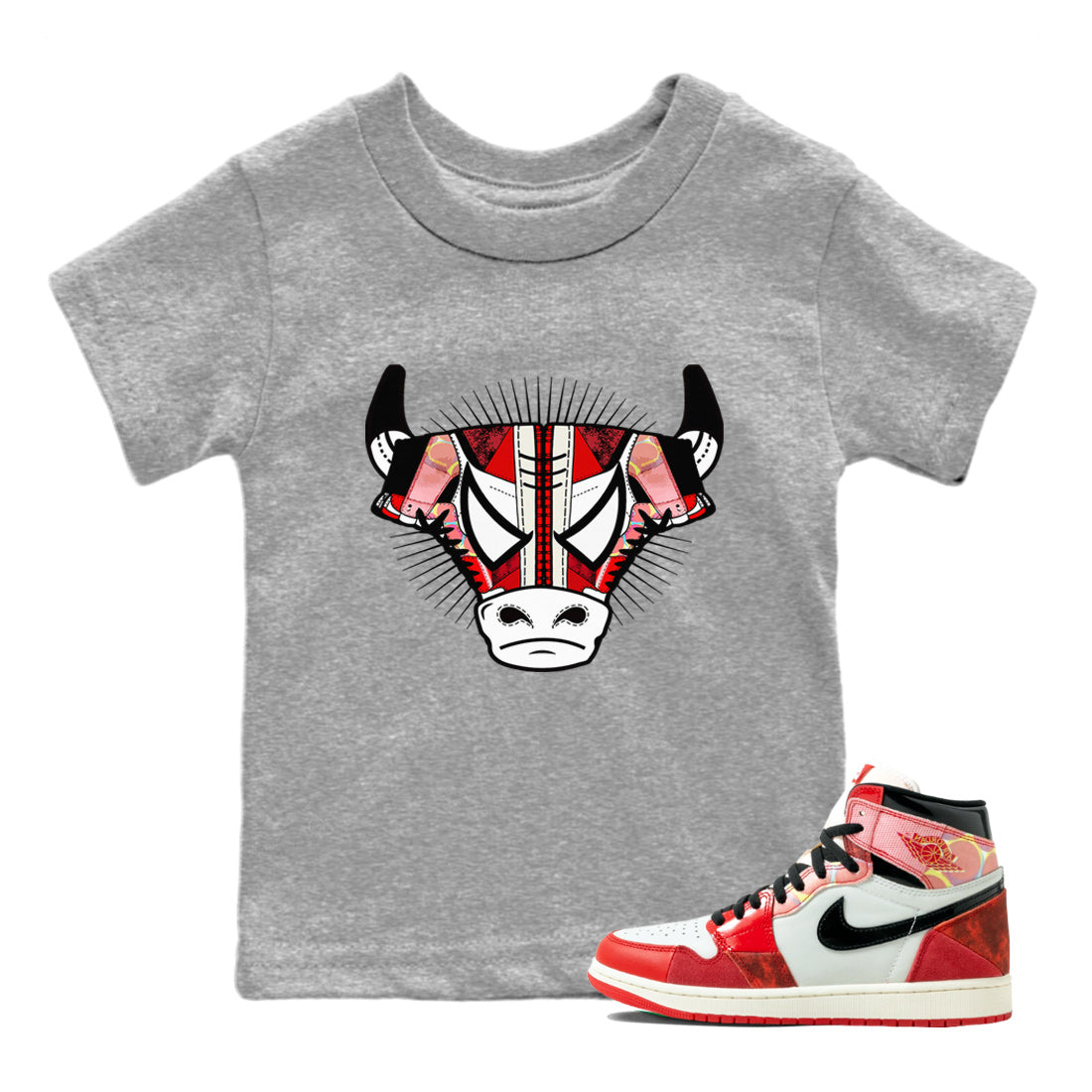 Air Jordan 1 Spider Man Sneaker Match Tees Sneaker Bull Head Sneaker Release Tees AJ1 Spider Man Sneaker Release Tees Kids Shirts Heather Grey 1