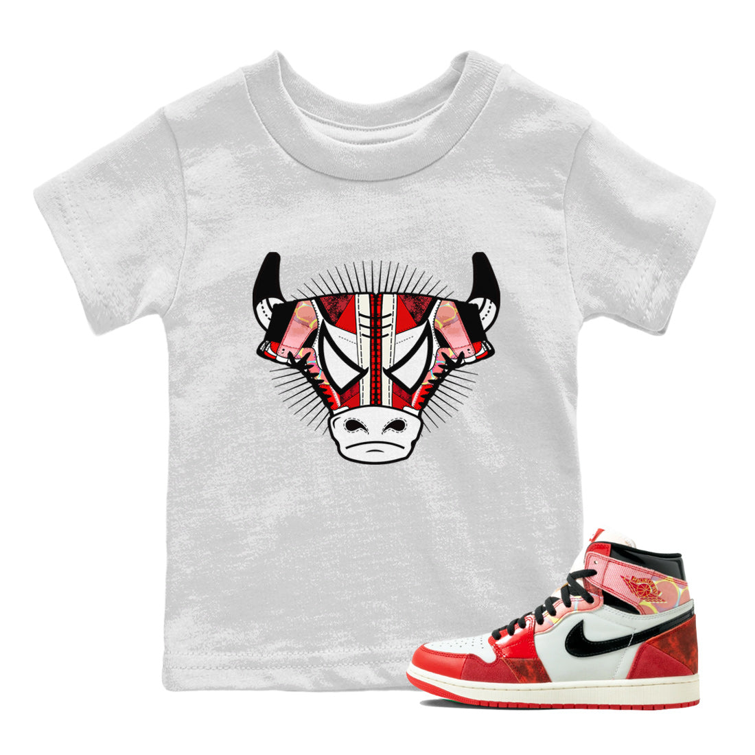 Air Jordan 1 Spider Man Sneaker Match Tees Sneaker Bull Head Sneaker Release Tees AJ1 Spider Man Sneaker Release Tees Kids Shirts White 1