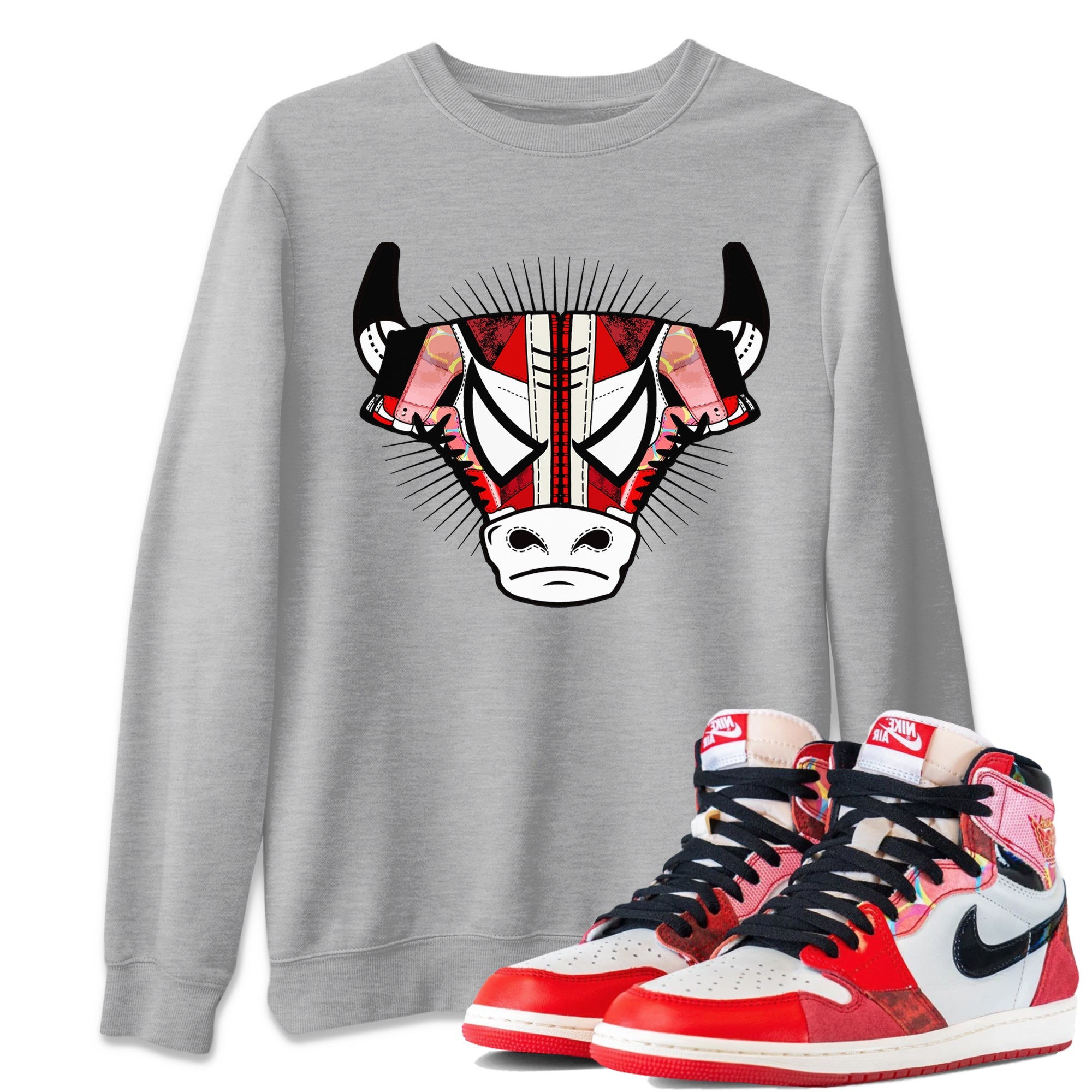 Air Jordan 1 Spider Man Sneaker Match Tees Sneaker Bull Head Sneaker Release Tees AJ1 Spider Man Sneaker Release Tees Unisex Shirts Heather Grey 1