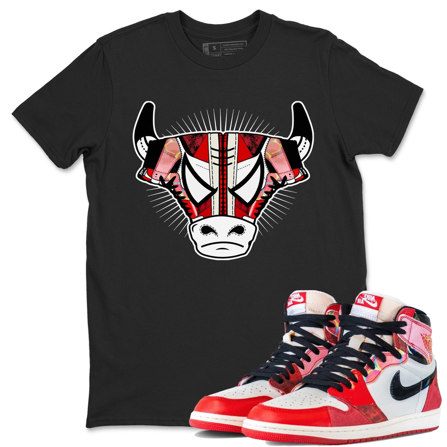 Air Jordan 1 Spider Man Sneaker Match Tees Sneaker Bull Head Sneaker Release Tees AJ1 Spider Man Sneaker Release Tees Unisex Shirts Black 1