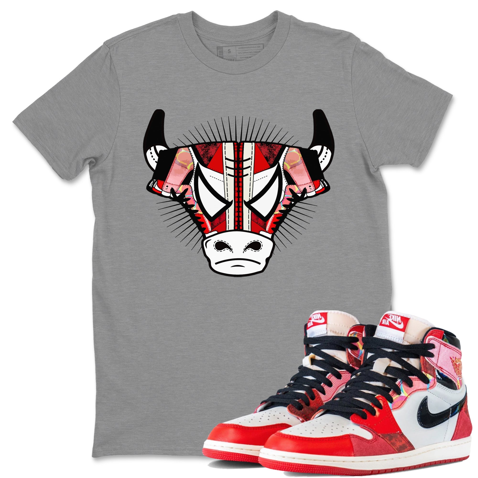 Air Jordan 1 Spider Man Sneaker Match Tees Sneaker Bull Head Sneaker Release Tees AJ1 Spider Man Sneaker Release Tees Unisex Shirts Heather Grey 1