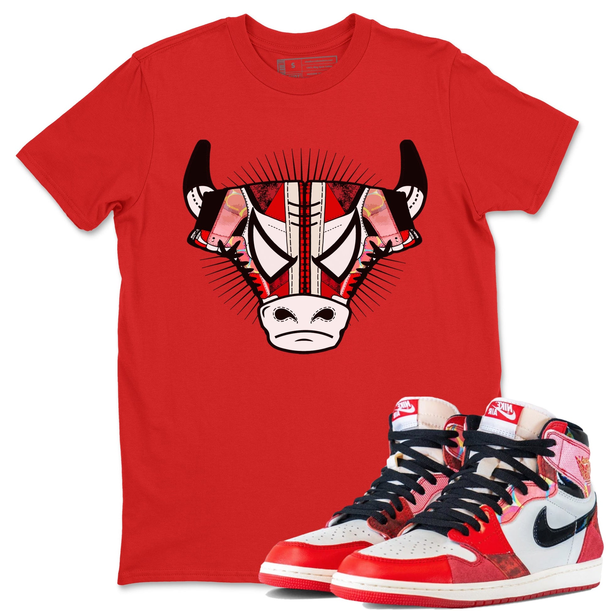 Air Jordan 1 Spider Man Sneaker Match Tees Sneaker Bull Head Sneaker Release Tees AJ1 Spider Man Sneaker Release Tees Unisex Shirts Red 1