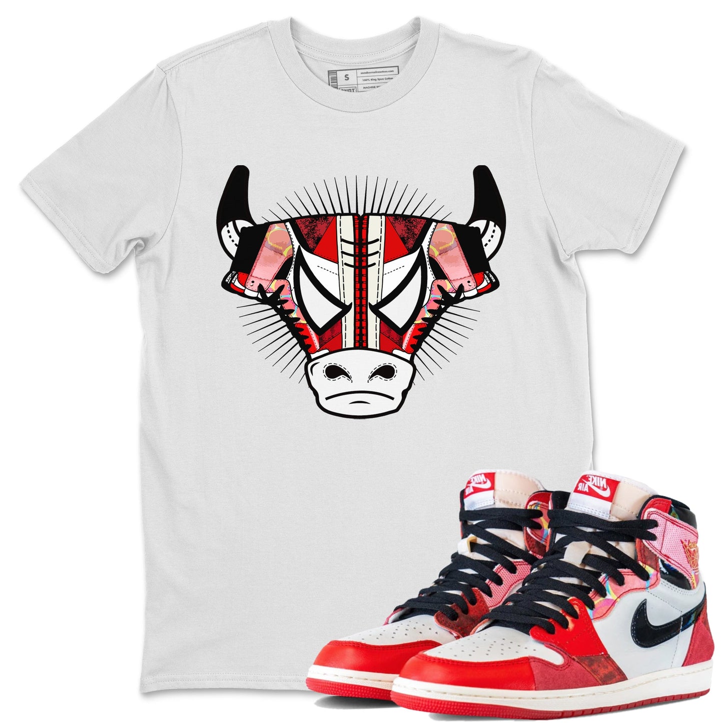 Air Jordan 1 Spider Man Sneaker Match Tees Sneaker Bull Head Sneaker Release Tees AJ1 Spider Man Sneaker Release Tees Unisex Shirts White 1