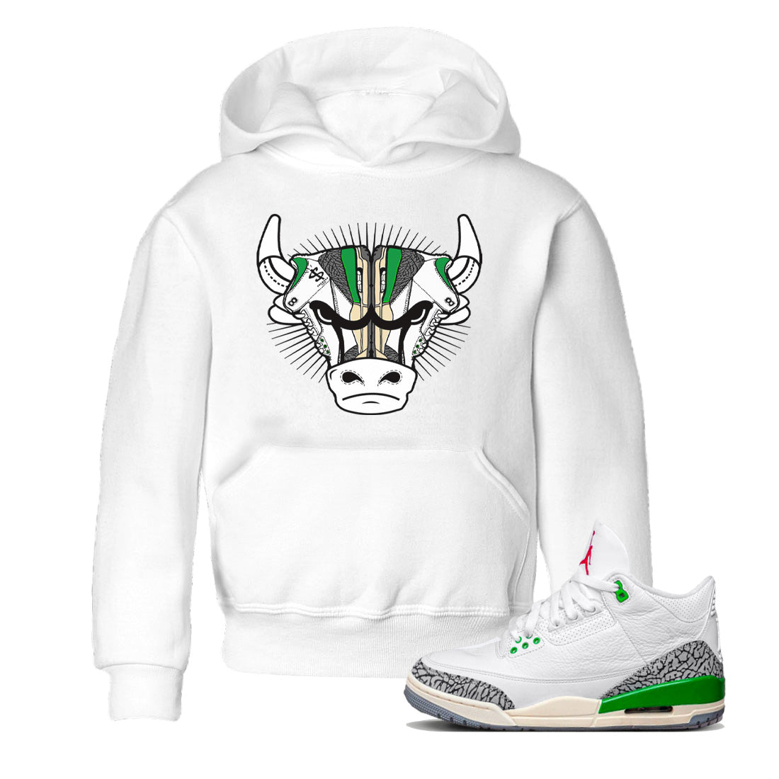 Air Jordan 3 Lucky Green Sneaker Match Tees Sneaker Bull Head Streetwear Sneaker Shirt Jordan 3 Retro Lucky Green Sneaker Release Tees Kids Shirts White 1