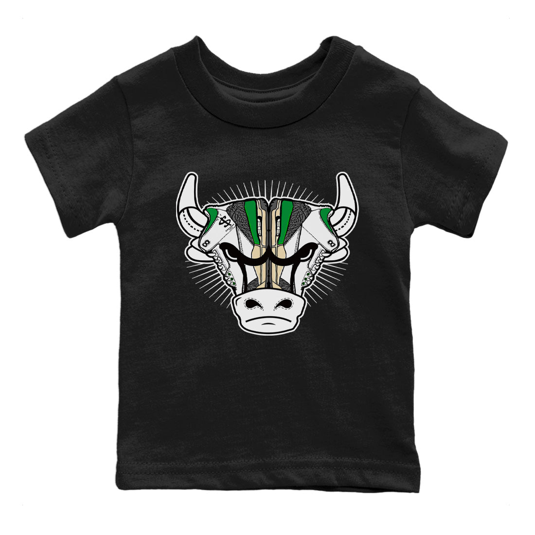 Air Jordan 3 Lucky Green Sneaker Match Tees Sneaker Bull Head Streetwear Sneaker Shirt Jordan 3 Retro Lucky Green Sneaker Release Tees Kids Shirts Black 2