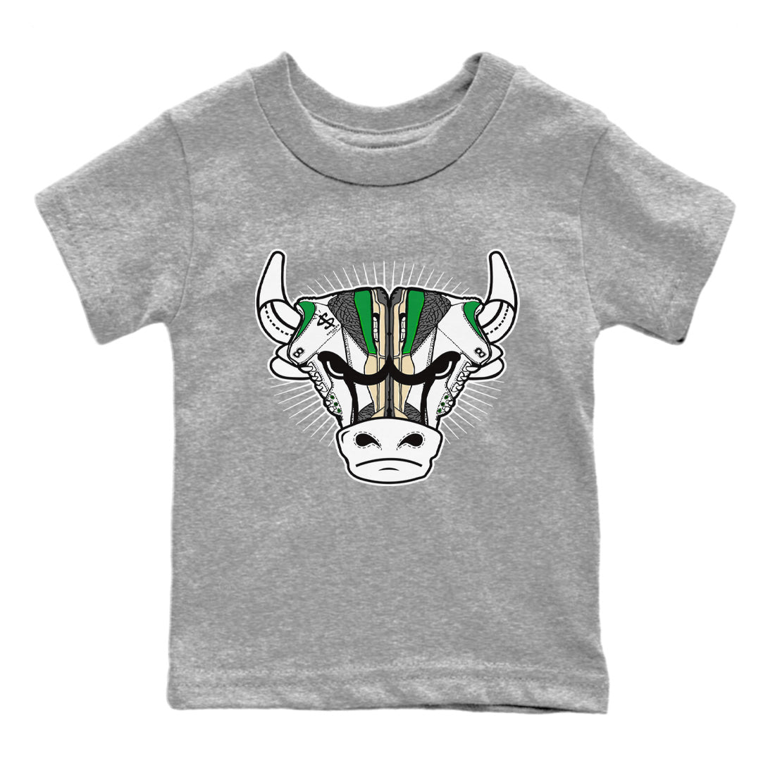 Air Jordan 3 Lucky Green Sneaker Match Tees Sneaker Bull Head Streetwear Sneaker Shirt Jordan 3 Retro Lucky Green Sneaker Release Tees Kids Shirts Heather Grey 2