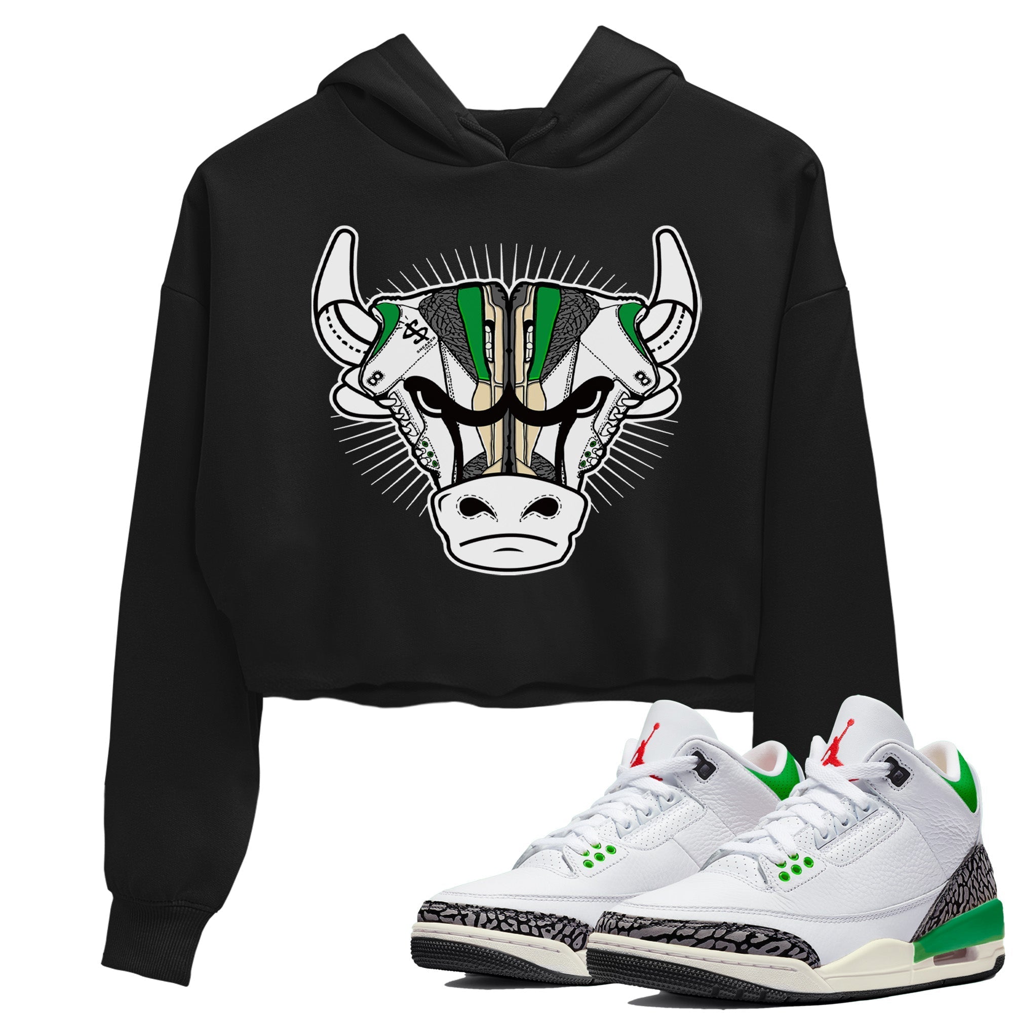 Air Jordan 3 Lucky Green Sneaker Match Tees Sneaker Bull Head Streetwear Sneaker Shirt Jordan 3 Retro Lucky Green Sneaker Release Tees Women's Shirts Black 1
