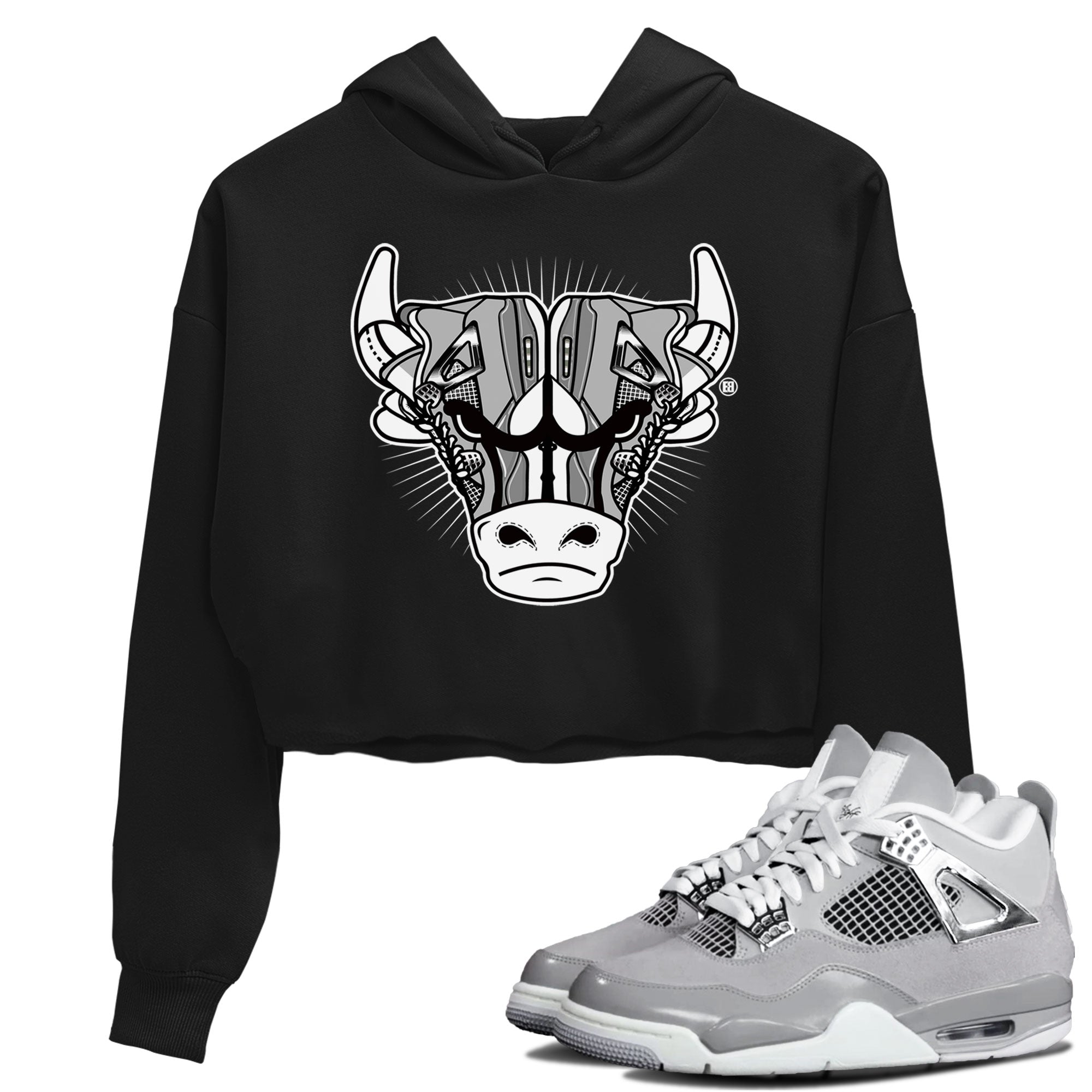 Air Jordan 4 Retro Frozen Moments shirt to match jordans Sneaker Bull Head Streetwear Sneaker Shirt Air Jordan 4 Frozen Moments Drip Gear Zone Sneaker Matching Clothing Black 1 Crop T-Shirt