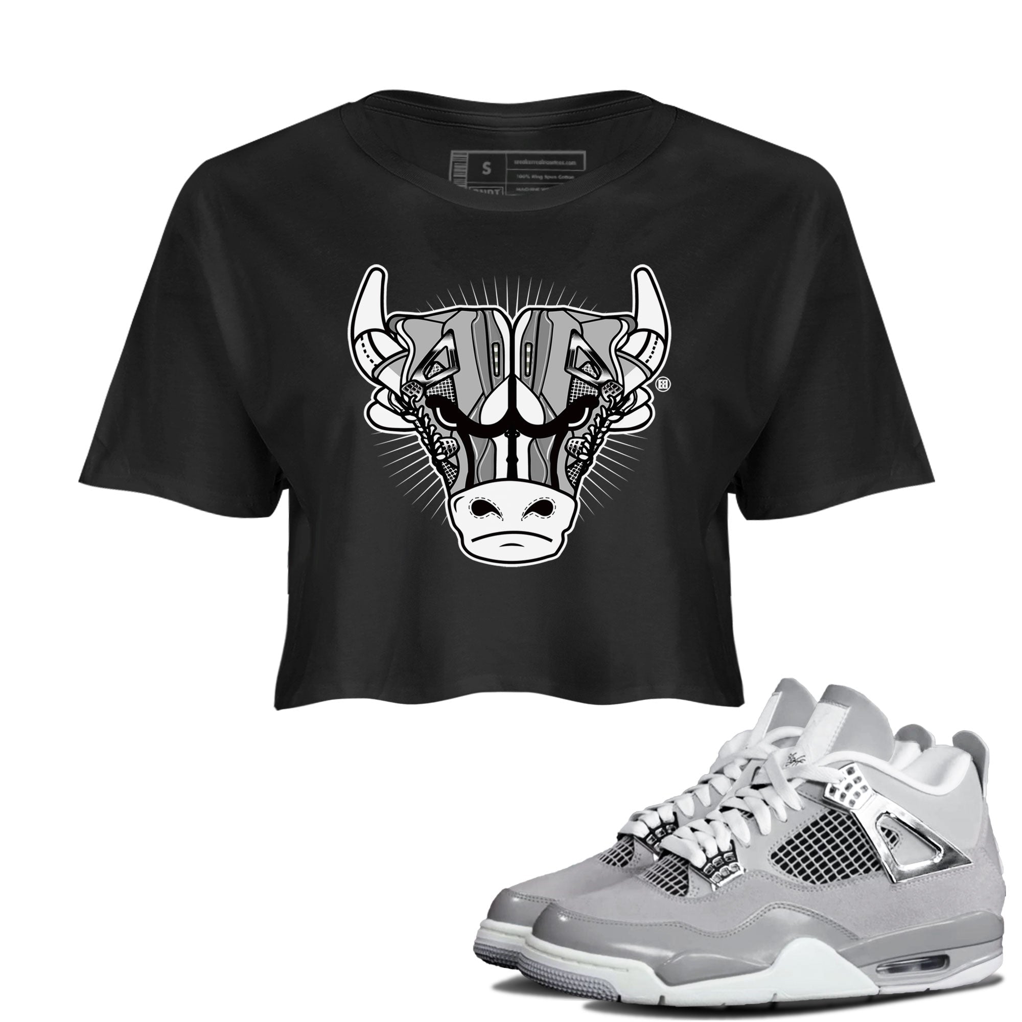 Air Jordan 4 Retro Frozen Moments shirt to match jordans Sneaker Bull Head Streetwear Sneaker Shirt Air Jordan 4 Frozen Moments Drip Gear Zone Sneaker Matching Clothing Black 1 Crop T-Shirt